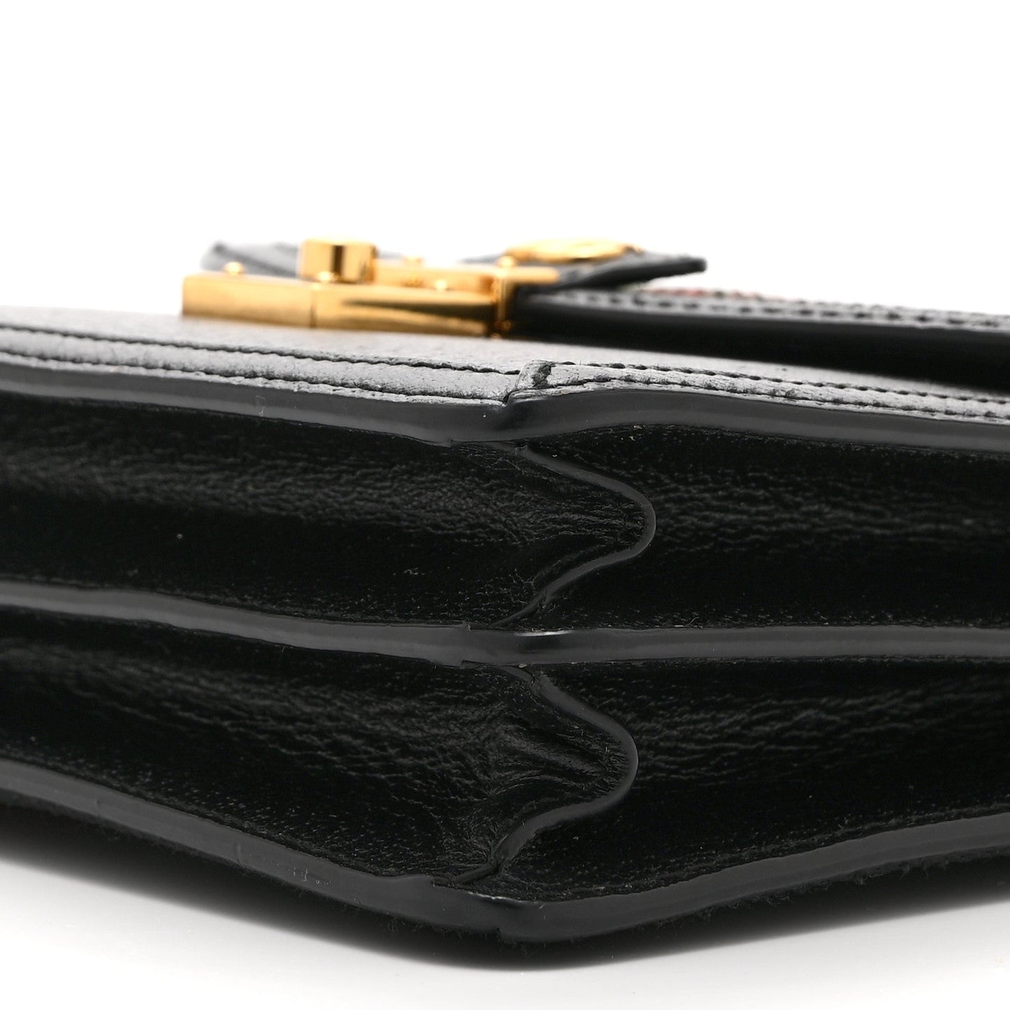 Textured Dollar Calfskin Web Small Ophidia Padlock Top Handle Bag Black