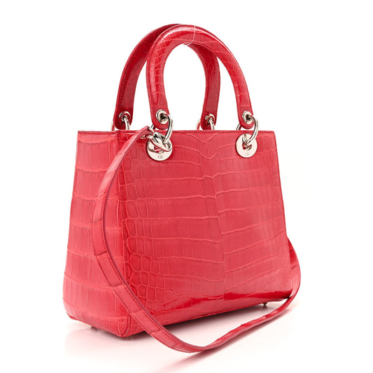 Alligator Medium Lady Dior Red