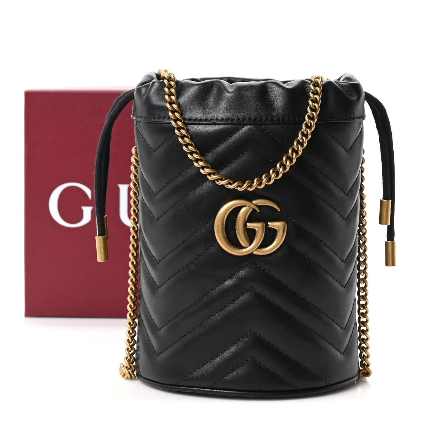Calfskin Matelasse Mini GG Marmont 2.0 Bucket Bag Black