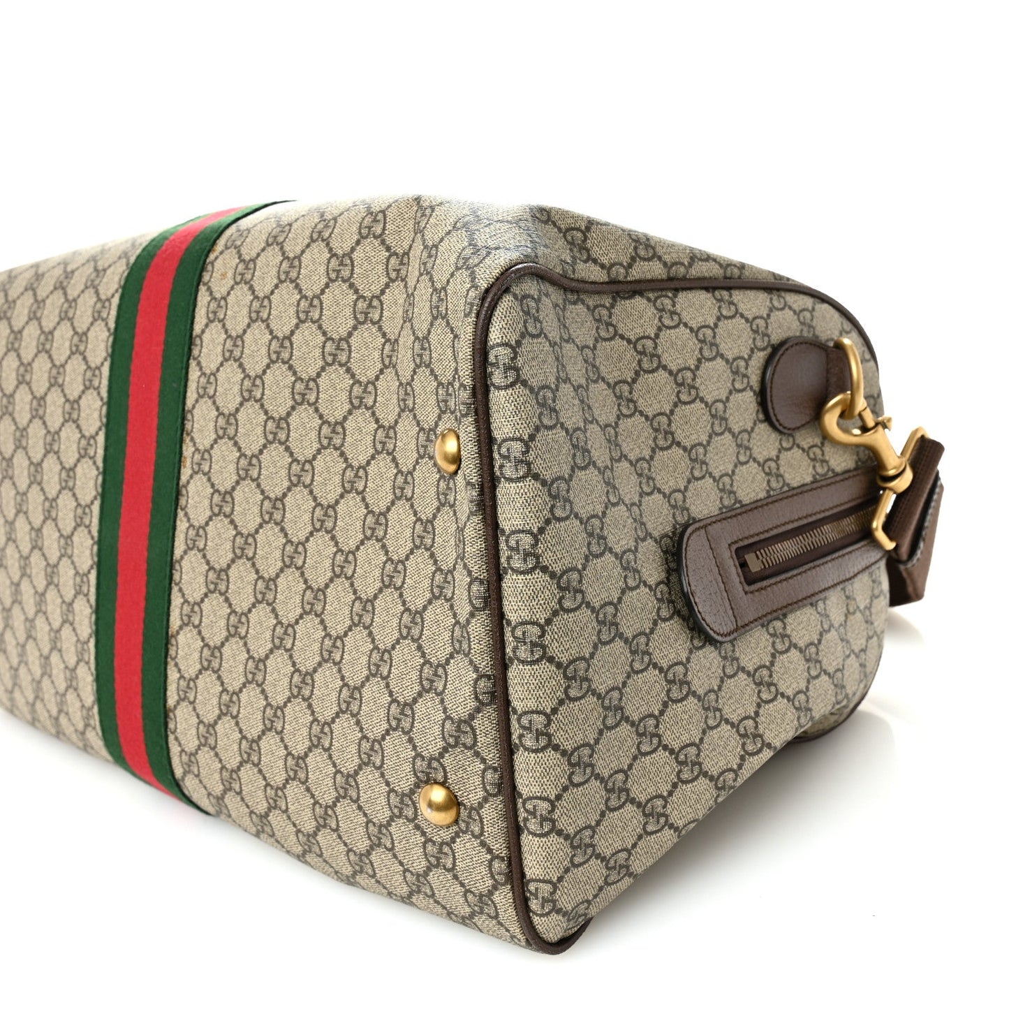 GG Supreme Monogram Textured Dollar Calfskin Web Medium Ophidia Carry-On Duffle Bag Beige Ebony New Acero