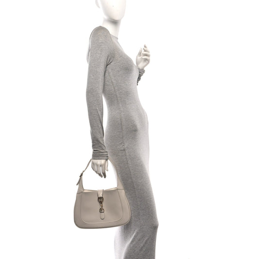 Ancora Calfskin Web Small Jackie Shoulder Bag Light Grey