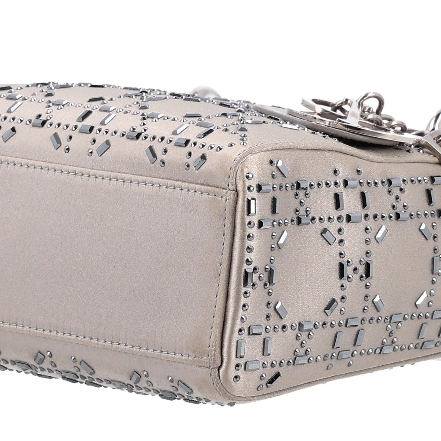 Satin Crystal Cannage Mini Lady Dior Gray
