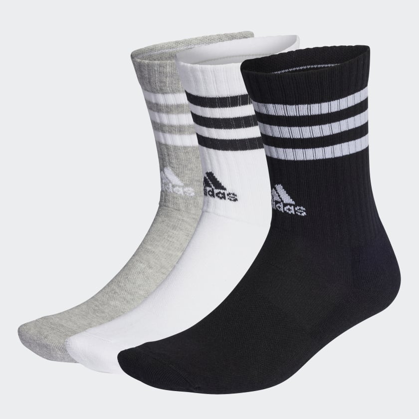 Adidas 3 Stripes Cushioned Crew Socks (3 Pack | 2 Colours)