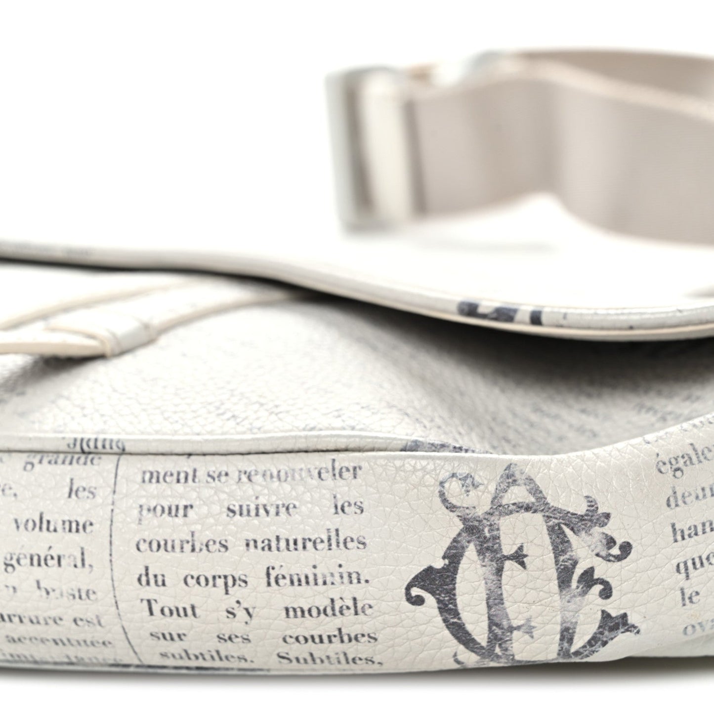 X Daniel Arsham Grained Calfskin Newspaper Print Saddle Bag White
