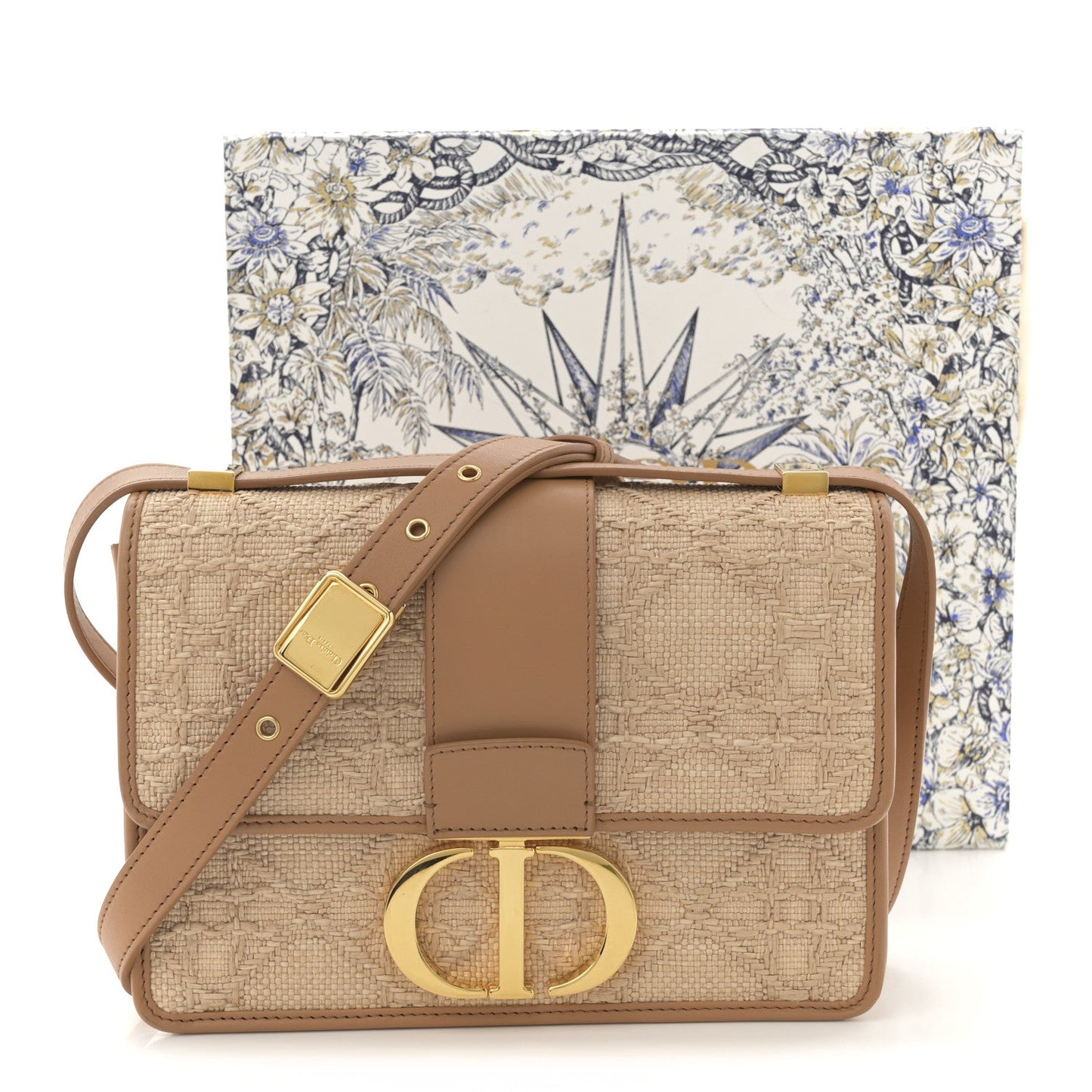 Raffia Calfskin 30 Montaigne Flap Bag Beige