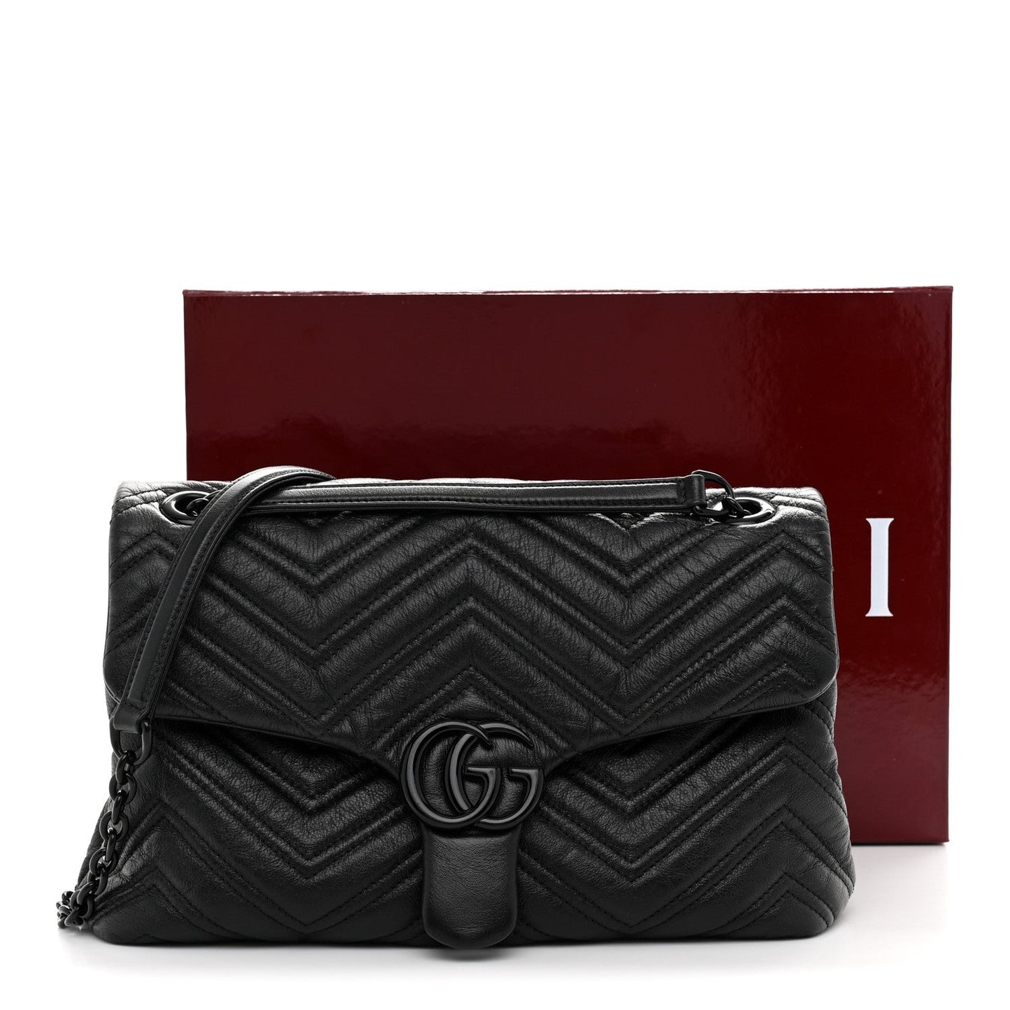 Soft Calfskin Matelasse Monochrome Medium GG Marmont Shoulder Bag Black