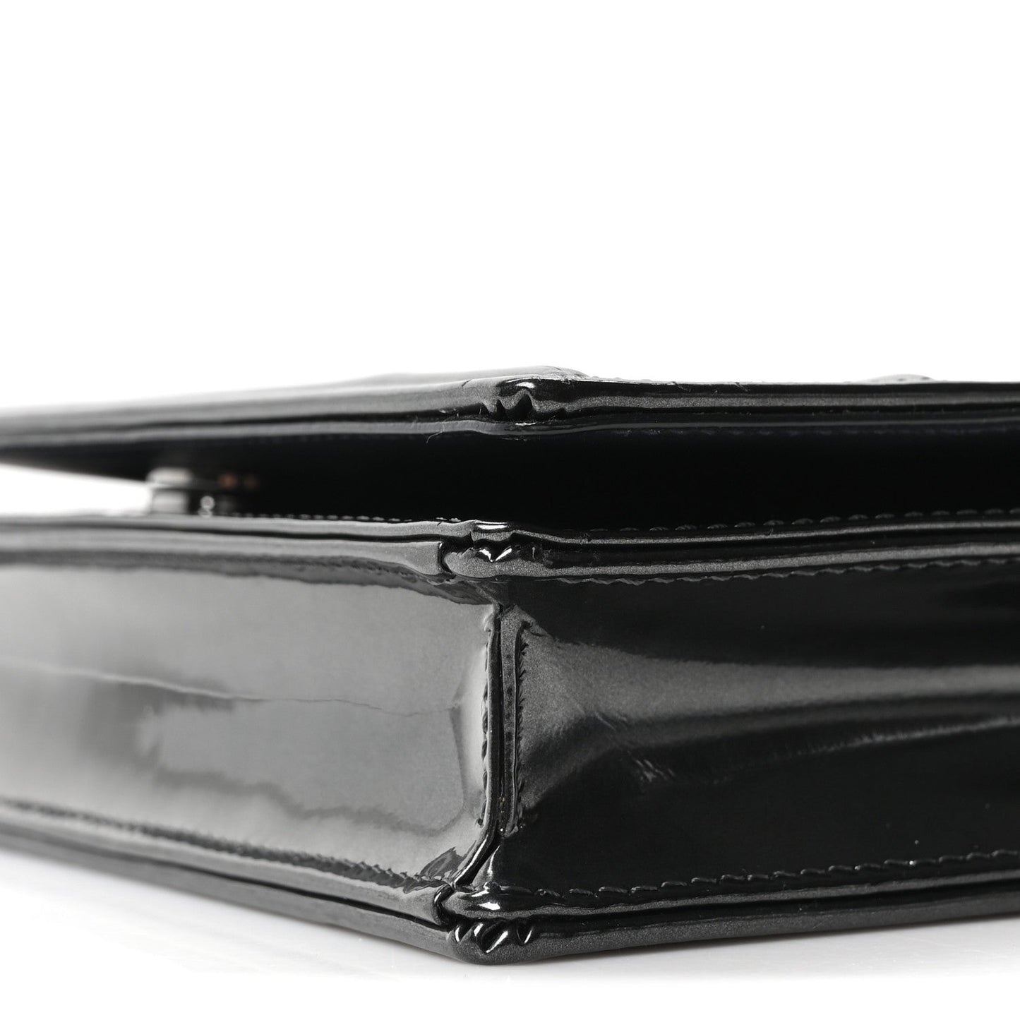 Metallic Patent Micro-Cannage Diorama Wallet on Chain Pouch Onyx Black