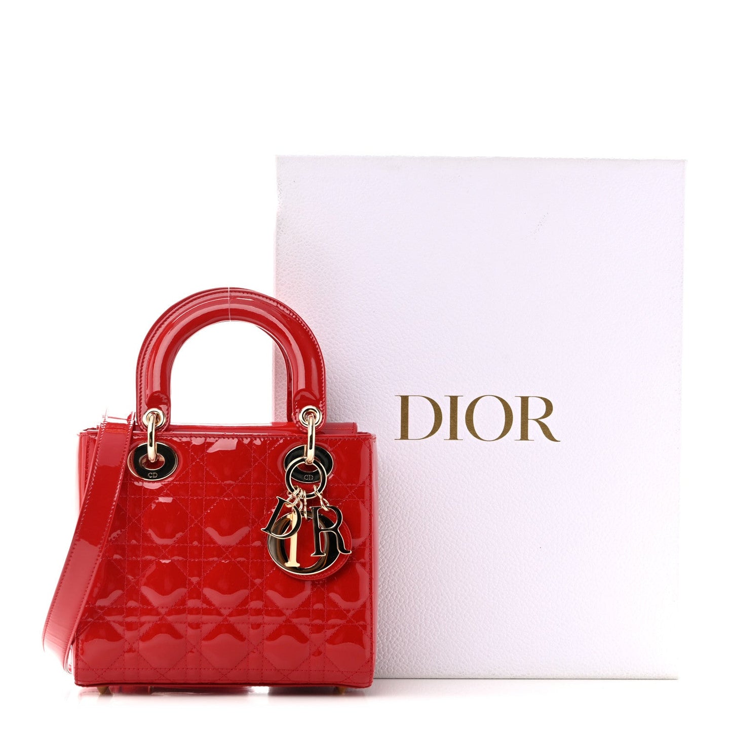 Patent Cannage Small Lady Dior Cherry Red