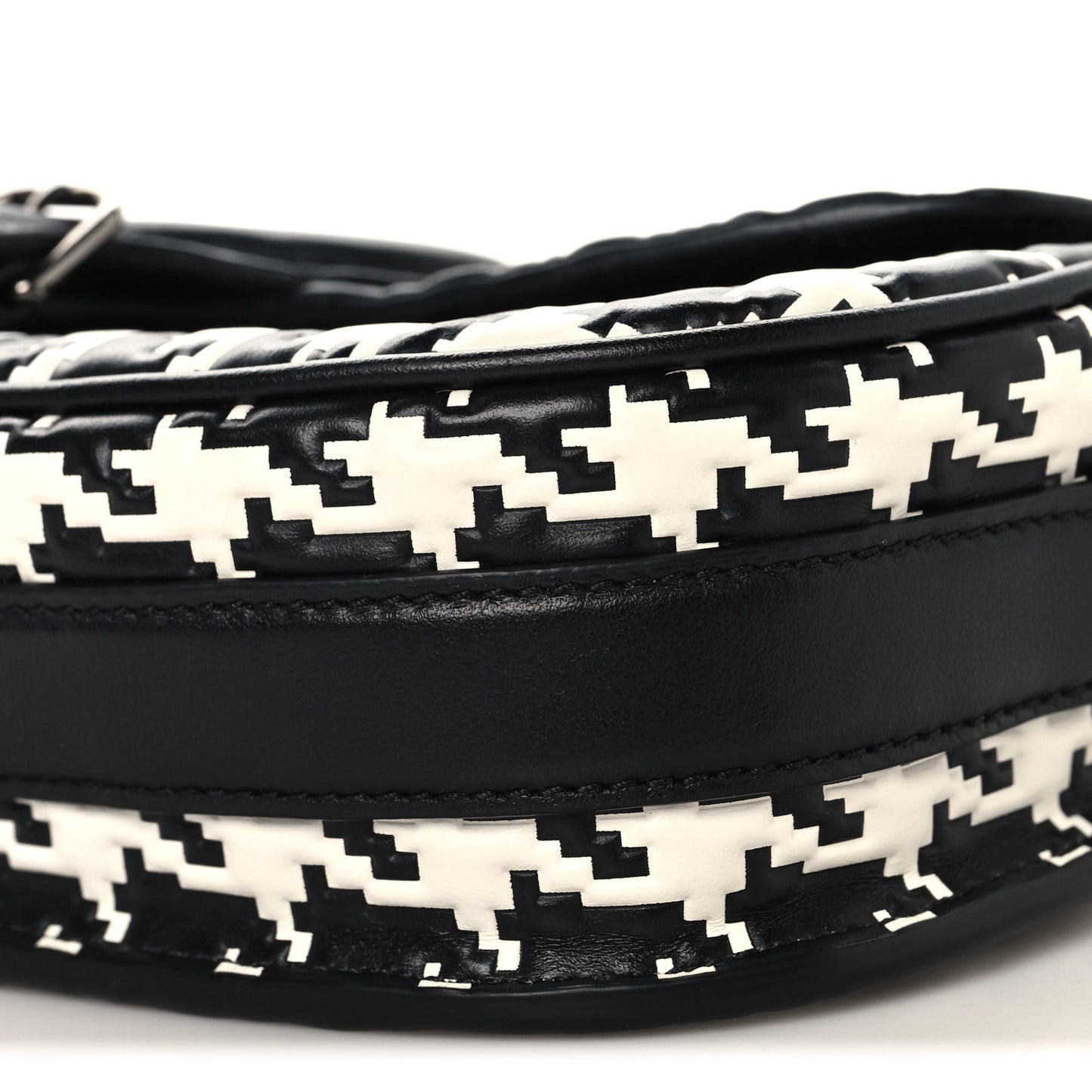 Box Calfskin Houndstooth Quilted East West Bobby Bag Black White