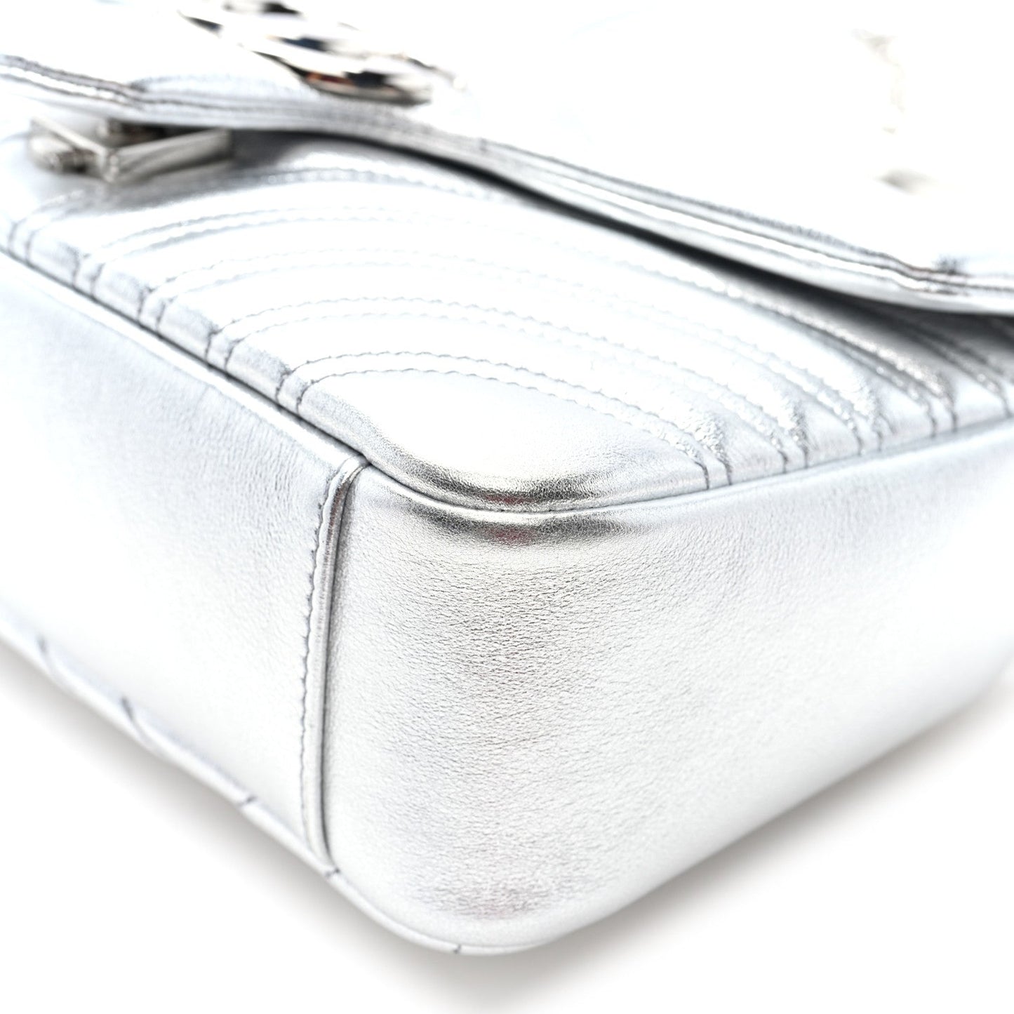 Metallic Calfskin Matelasse Small GG Marmont Shoulder Bag Silver