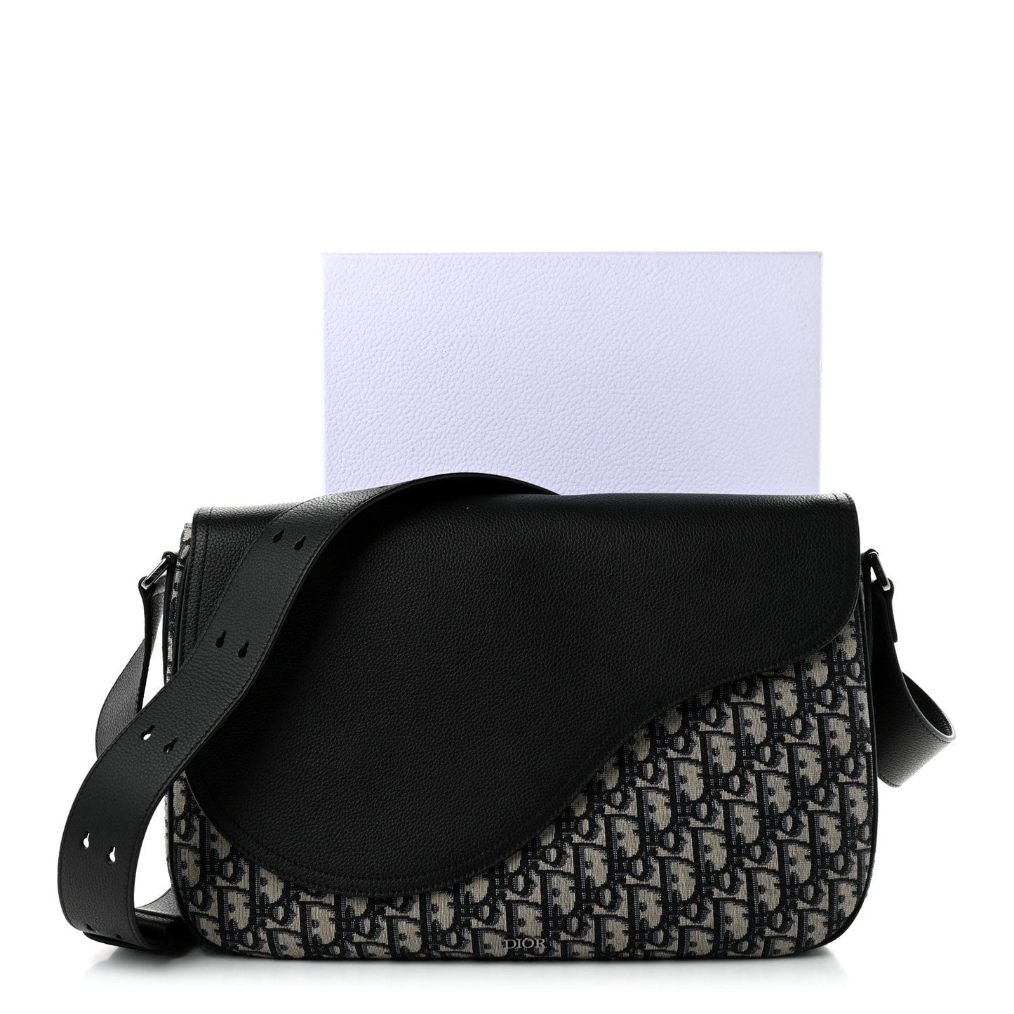 Grained Calfskin Oblique Large Saddle Messenger Black