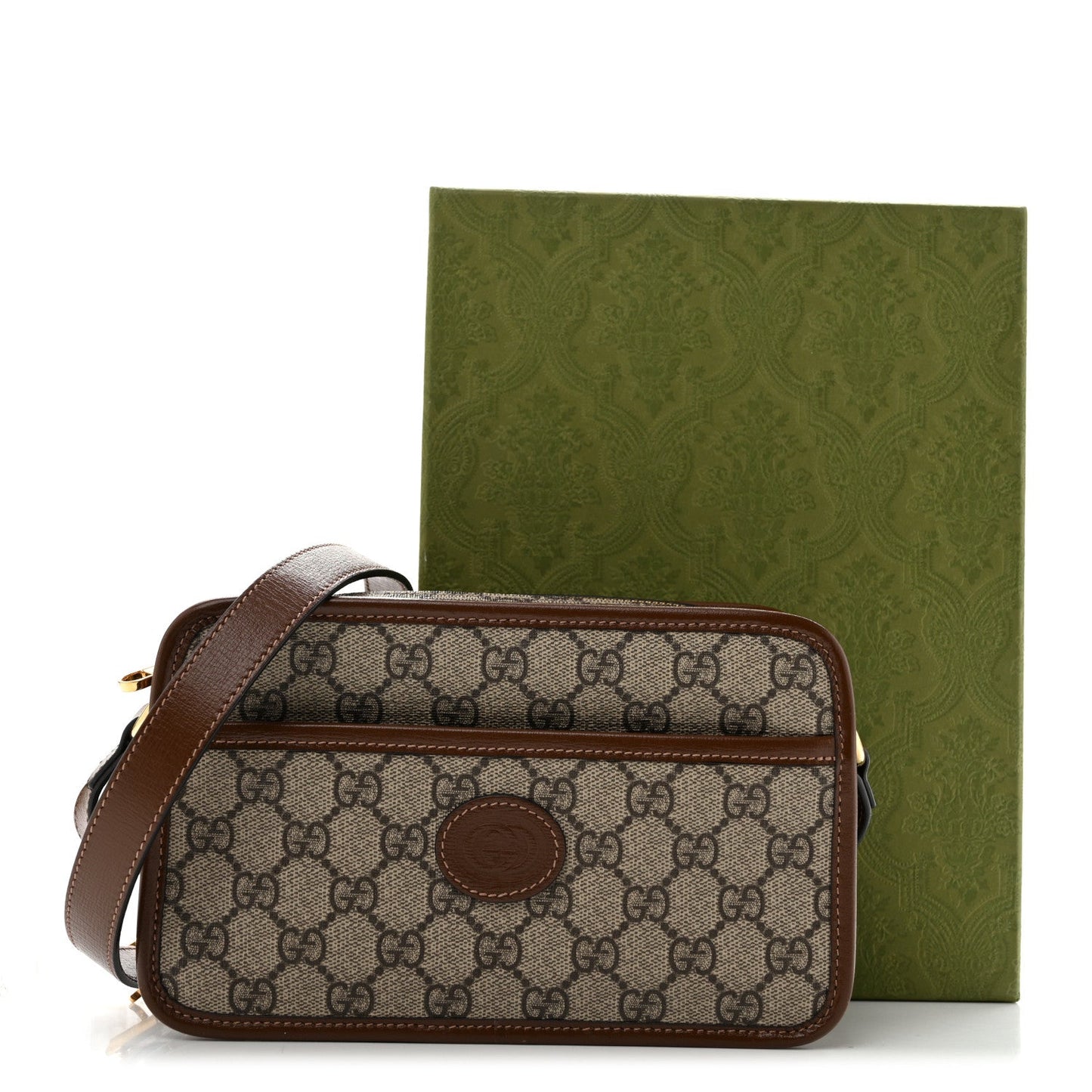 GG Supreme Monogram Azalea Calfskin Mini Retro Interlocking G Shoulder Bag Beige Ebony Brown Sugar