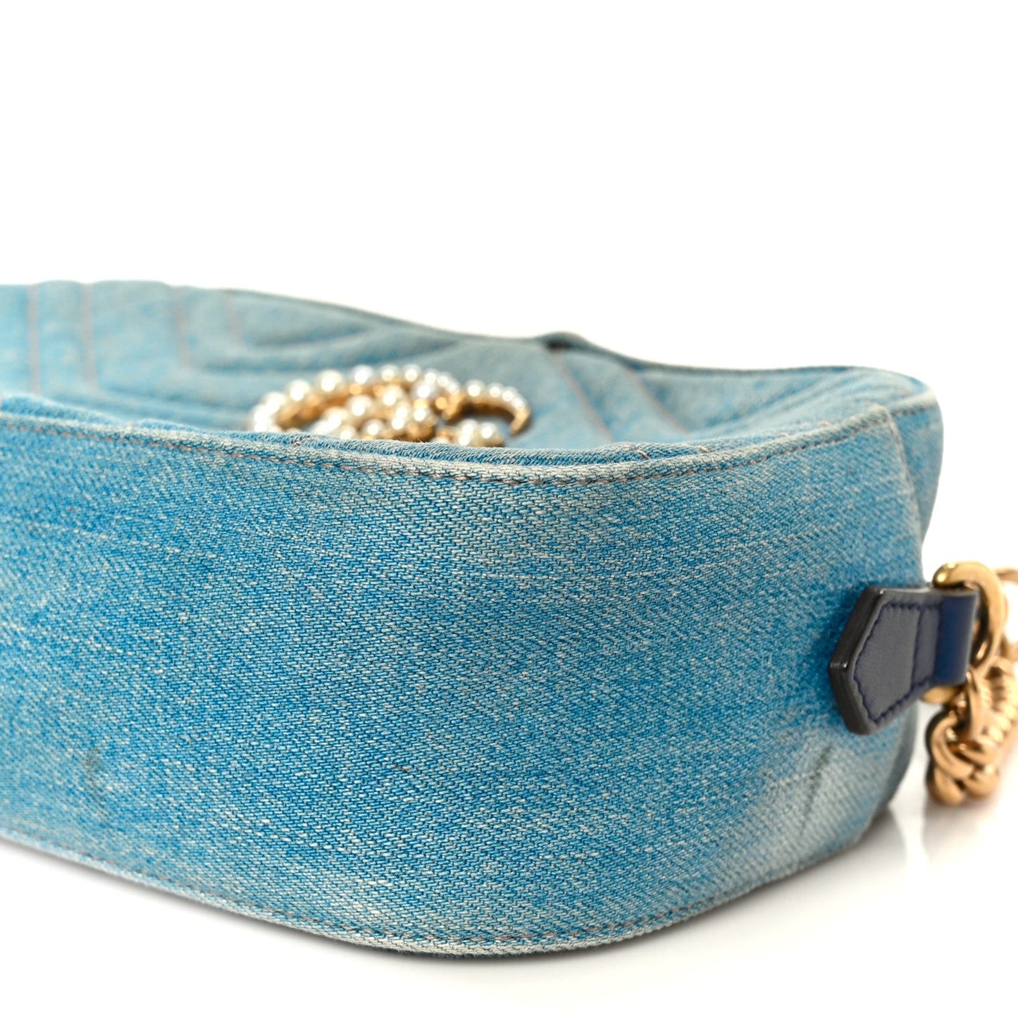 Denim Matelasse Small Pearly GG Marmont Chain Shoulder Bag Blue