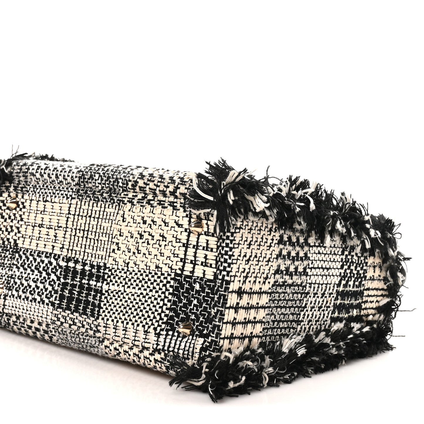 Tweed Fringe Medium Lady Dior White Black