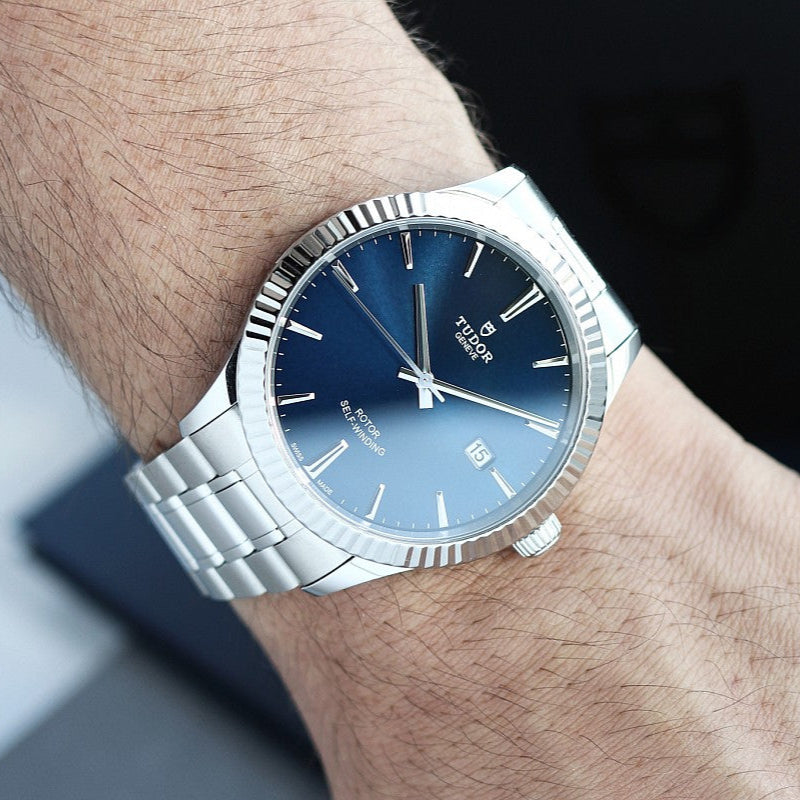 Tudor Style Automatic Blue Dial Silver Steel Strap Watch for Men - M12710-0013