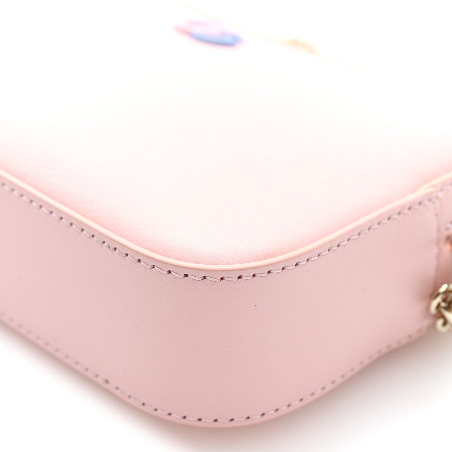 Dollar Calfskin Enamel Super Mini GG Marmont Chain Shoulder Bag Light Pink Blue
