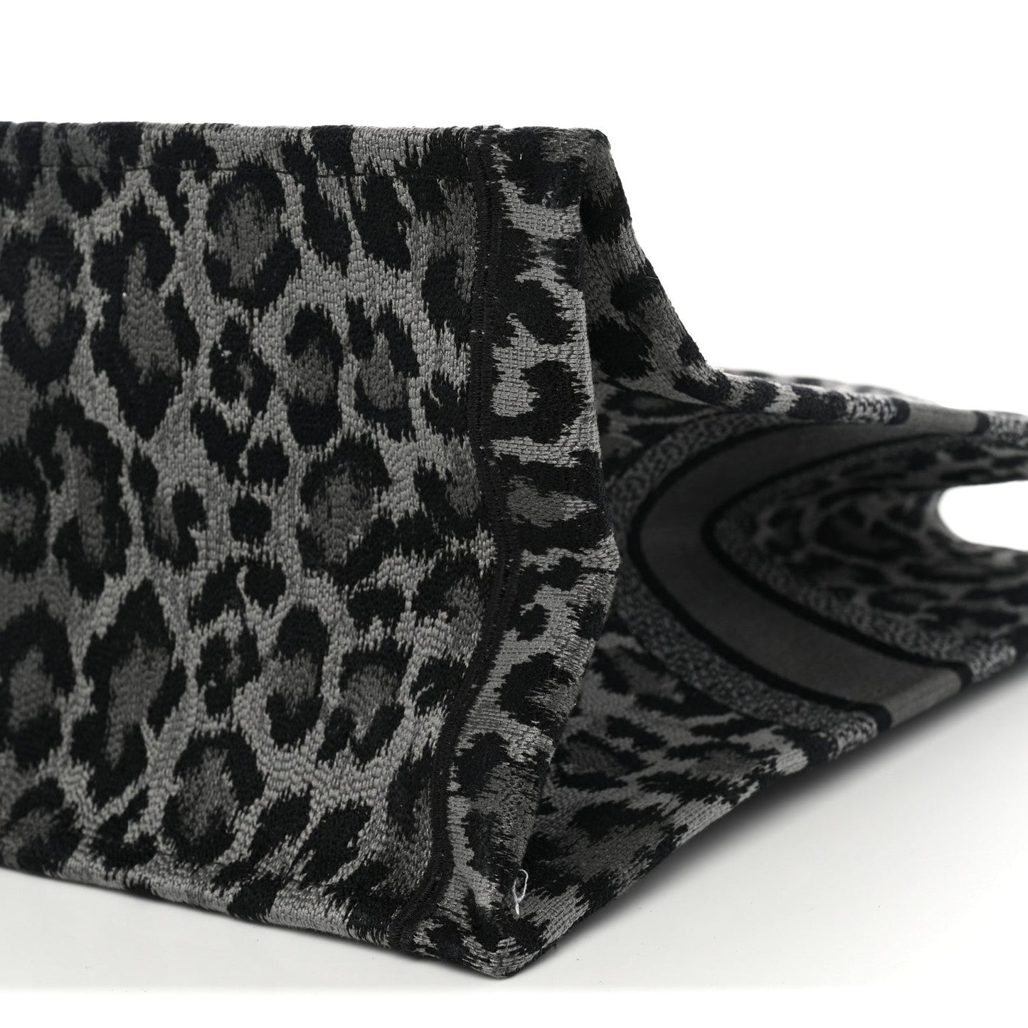 Canvas Mizza Embroidered Large Leopard Book Tote Grey