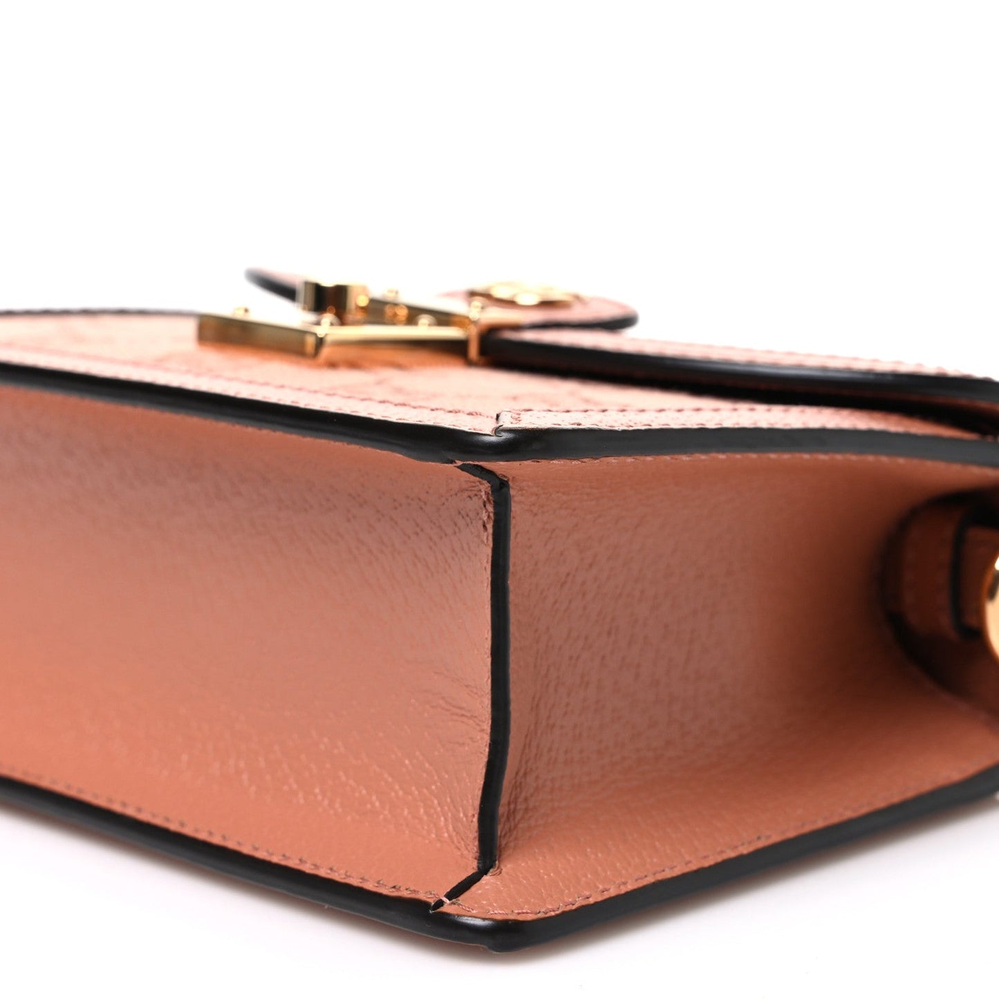 GG Monogram Textured Dollar Calfskin Mini Ophidia Padlock Top Handle Chain Shoulder Bag Cloche Rose Pink