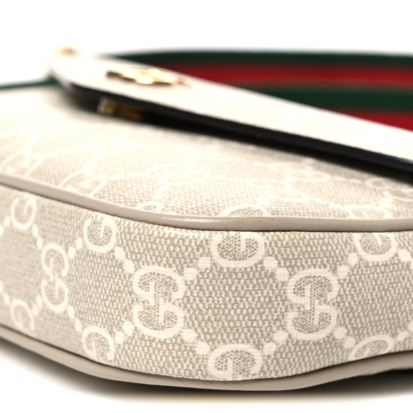 GG Supreme Monogram Textured Dollar Calfskin Web Mini Ophidia Envelope Shoulder Bag Beige Mystic White Oatmeal