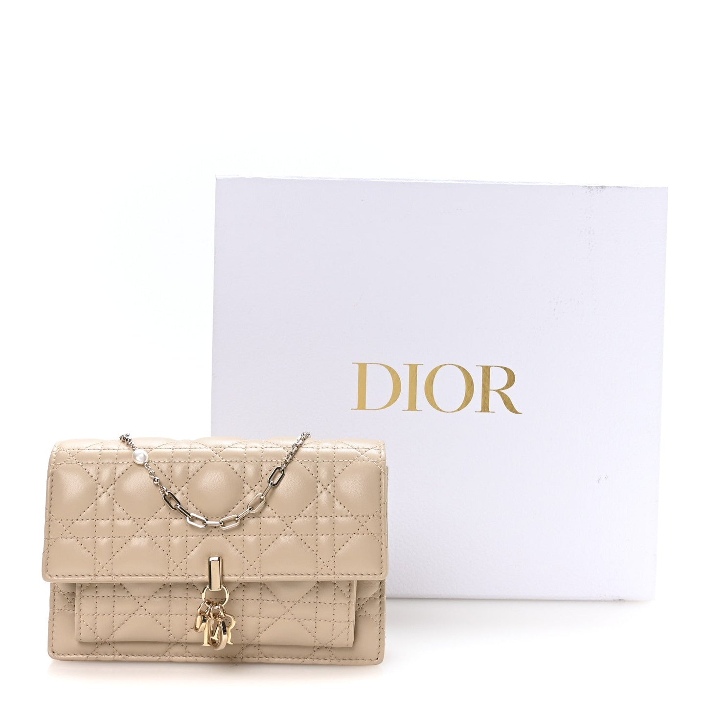 Lambskin Cannage Chain My Dior Daily Chain Pouch Powder Beige