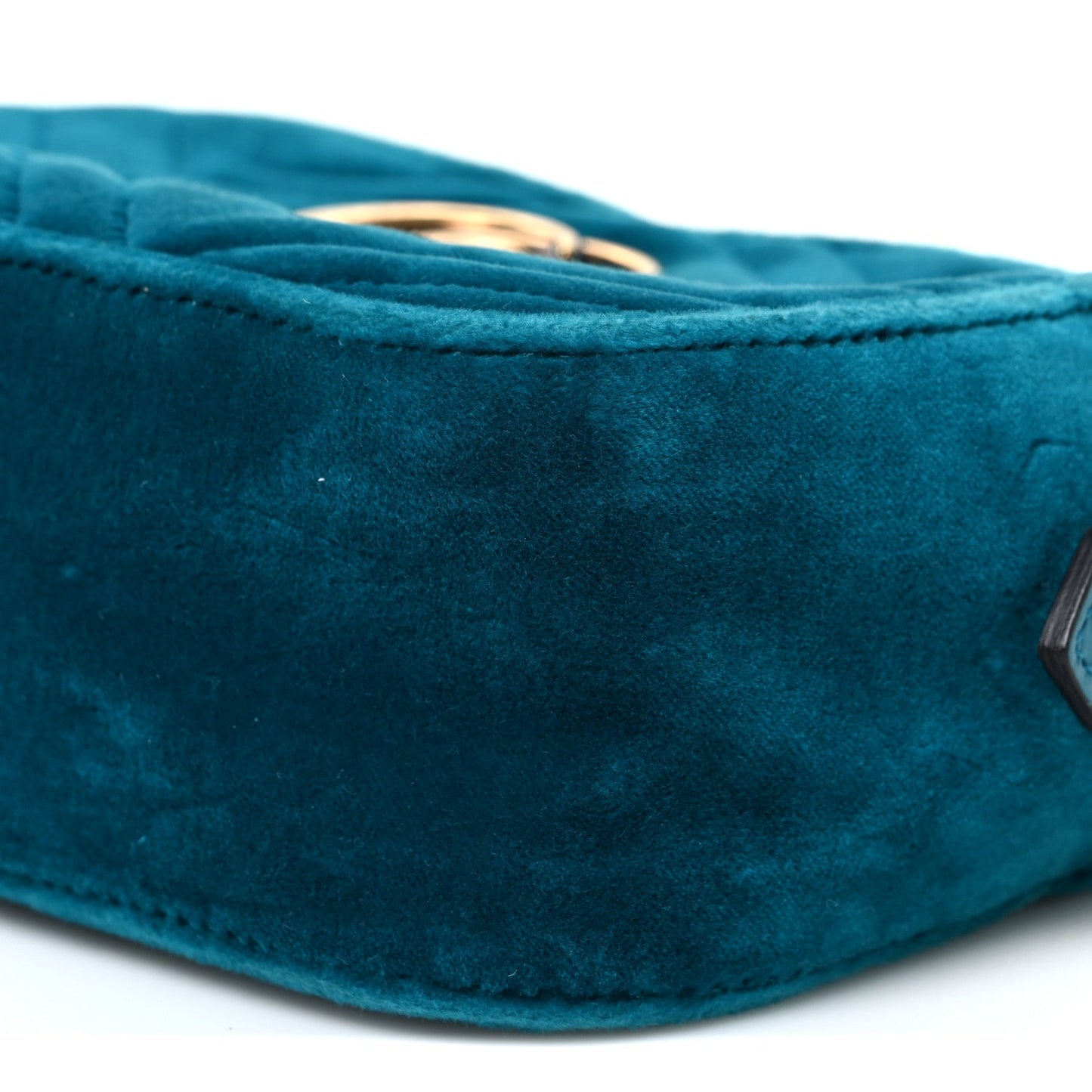 Velvet Matelasse Small GG Marmont Chain Shoulder Bag Pavone Cyan