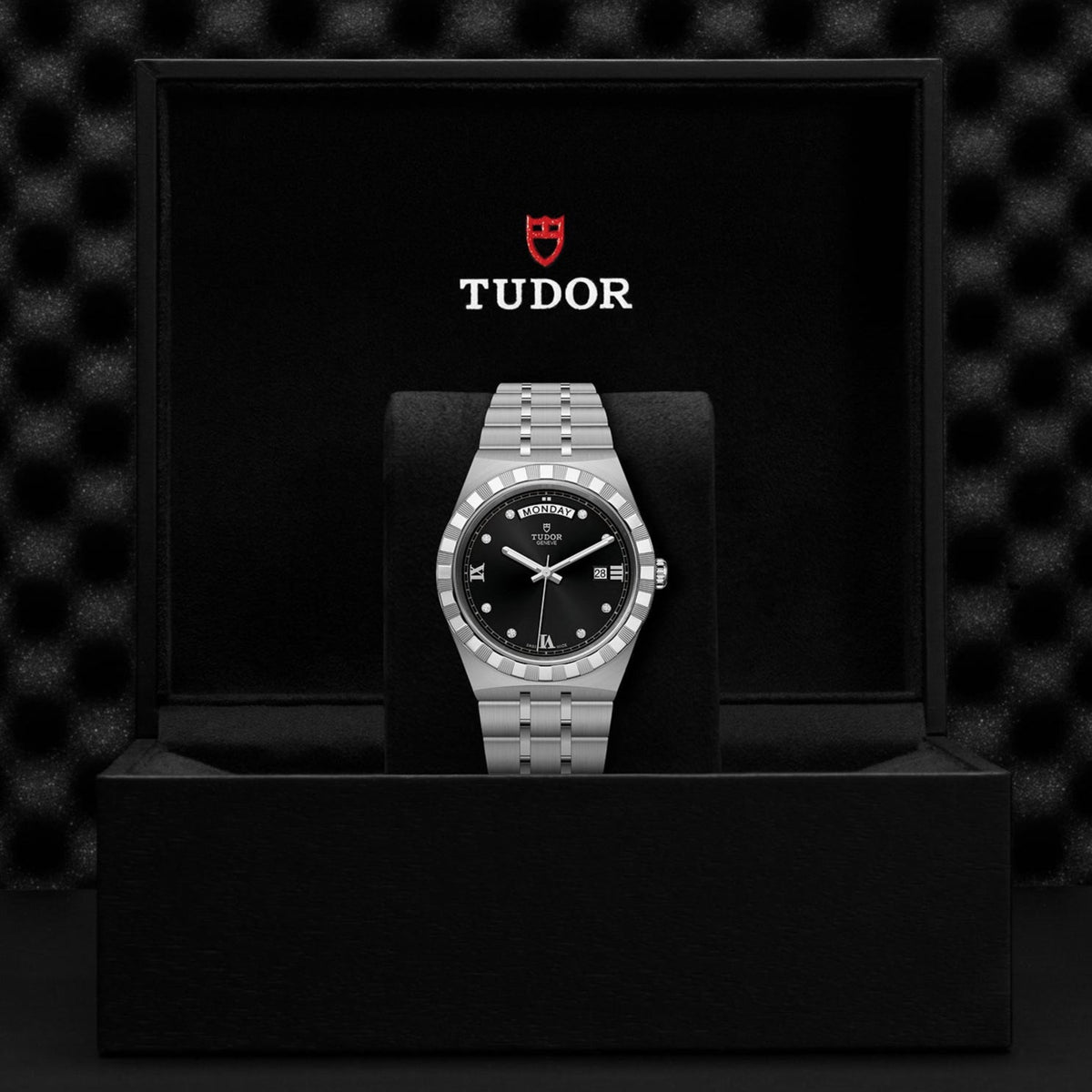 Tudor Royal Automatic Diamonds Black Dial Silver Steel Strap Watch for Men - M28600-0004