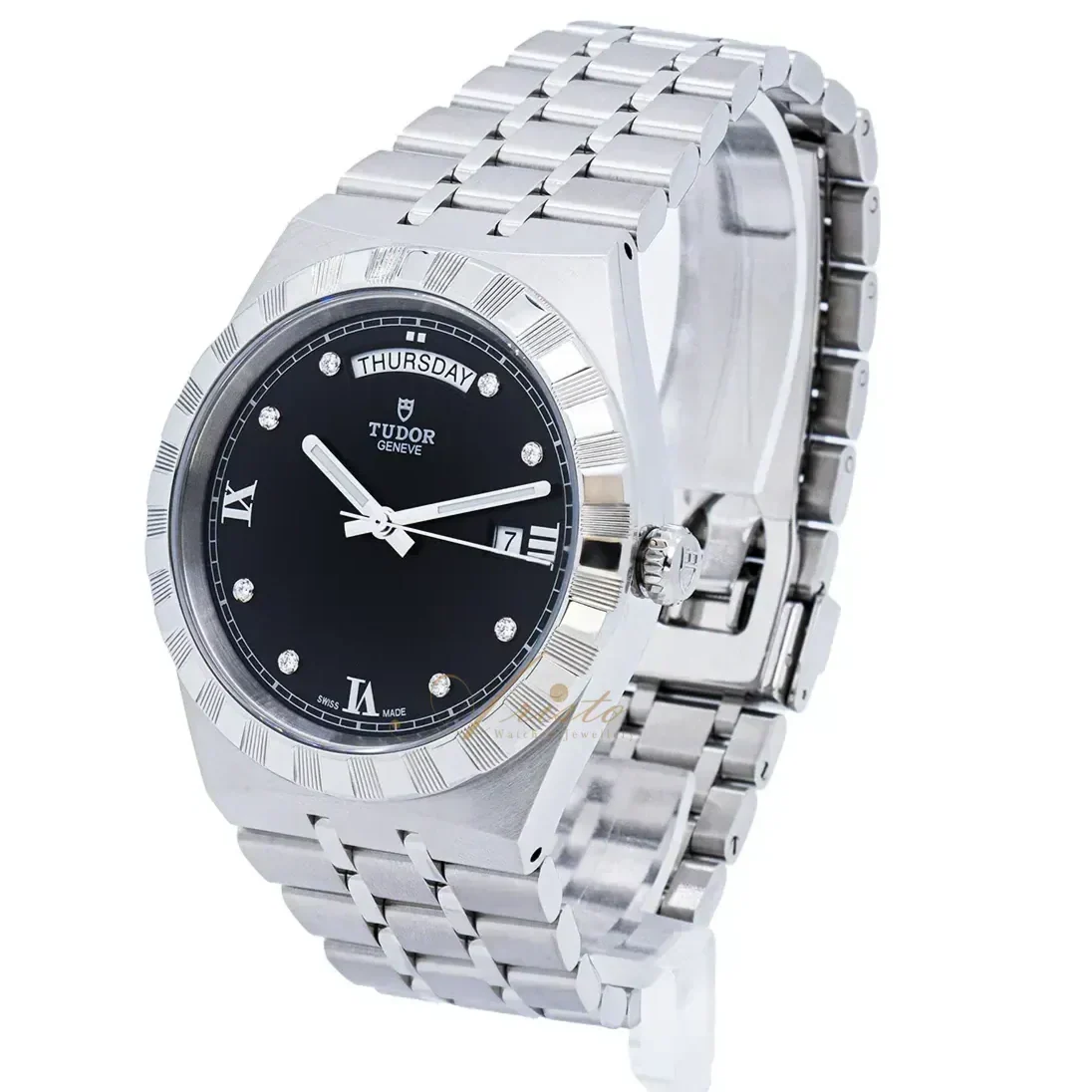 Tudor Royal Automatic Diamonds Black Dial Silver Steel Strap Watch for Men - M28600-0004