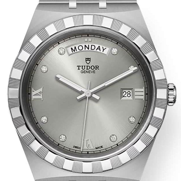 Tudor Royal Day Date Diamonds Automatic Silver Dial Silver Steel Strap Watch for Men - M28600-0002