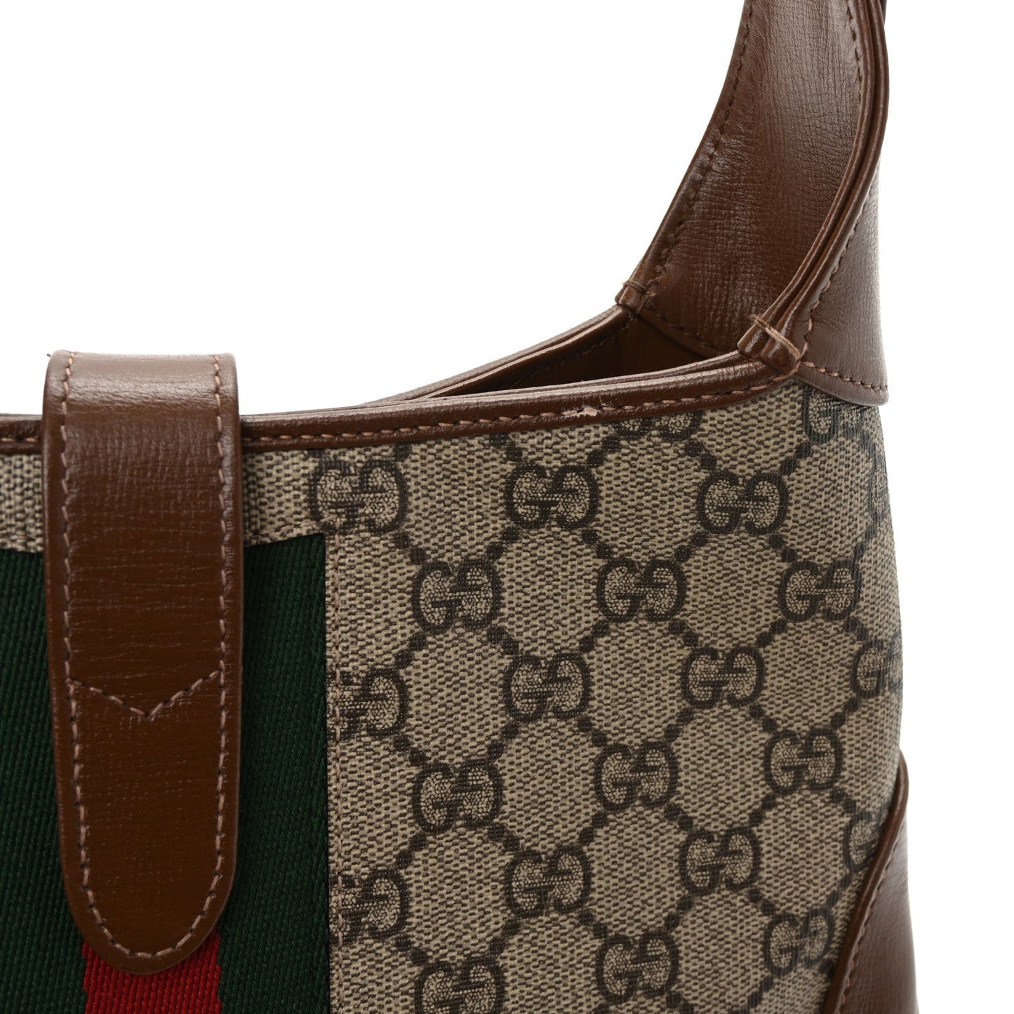 GG Supreme Monogram Azalea Calfskin Web Small Jackie 1961 Hobo Beige Ebony Brown Sugar