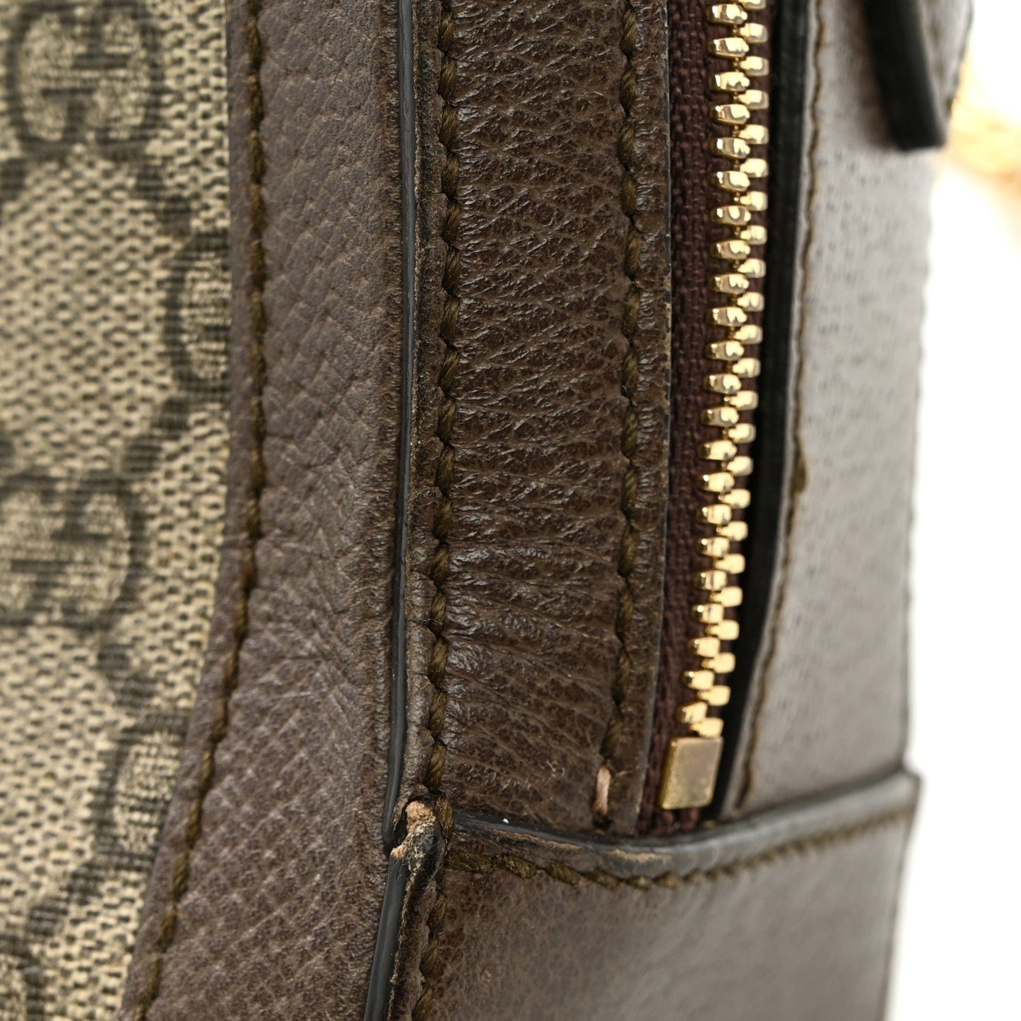 GG Supreme Monogram Mini Ophidia Top Handle Shoulder Bag Brown