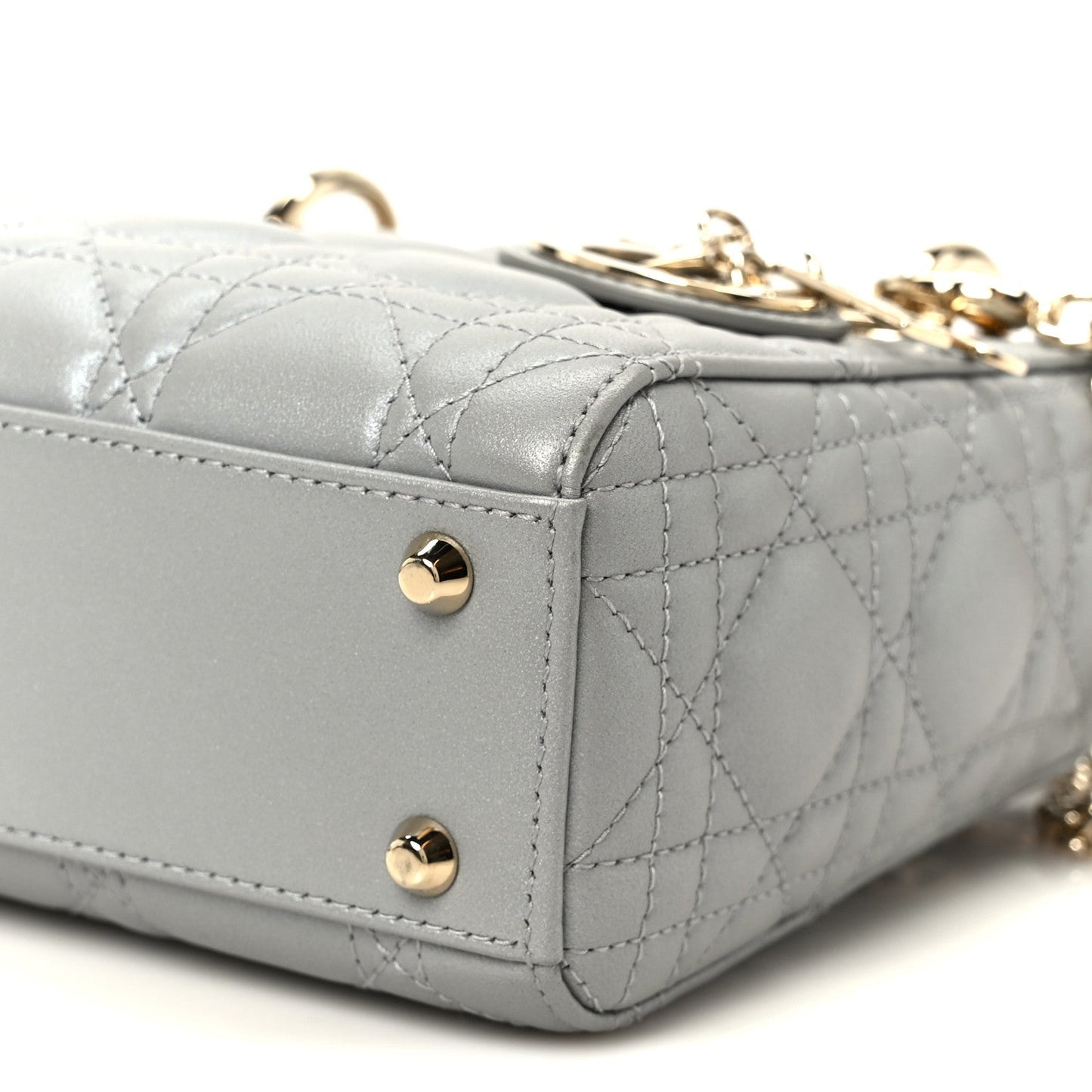 Metallic Lambskin Cannage Mini Lady Dior Grey