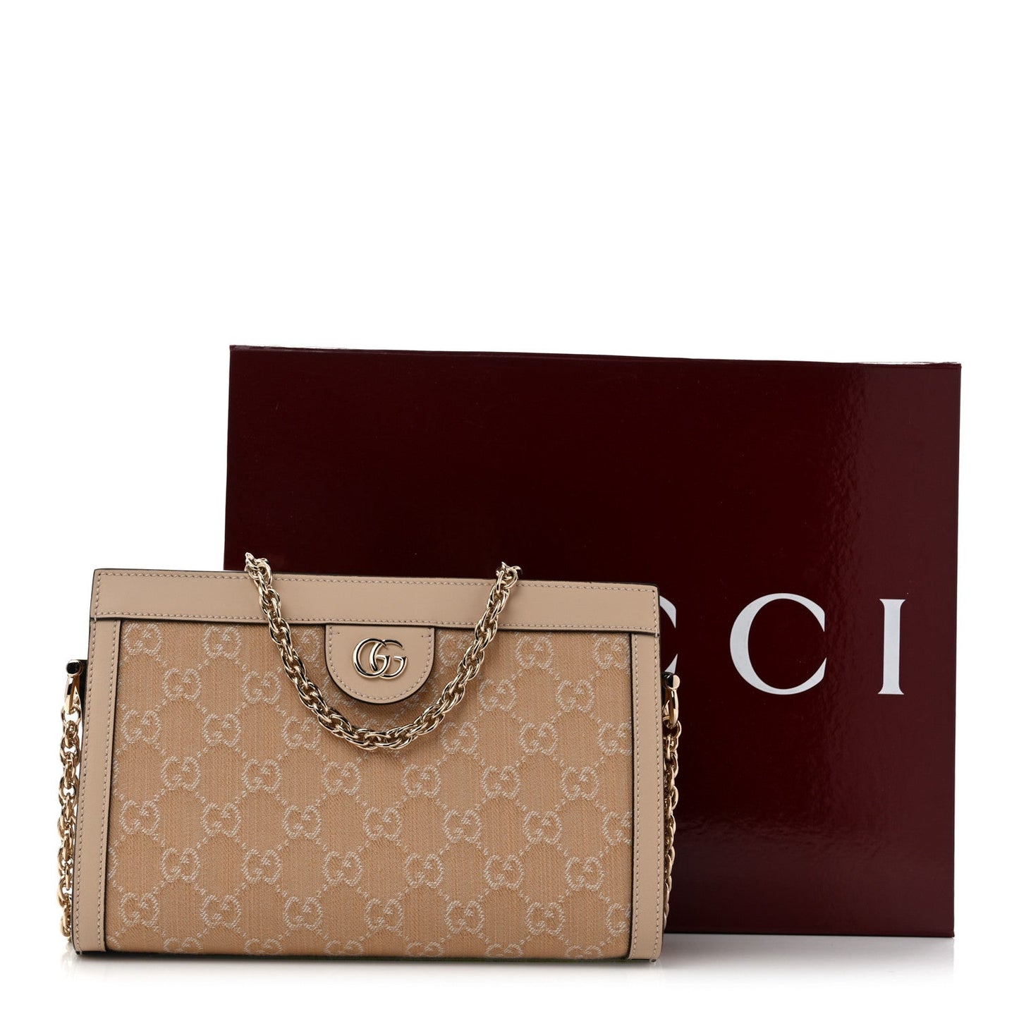 Summer Denim Calfskin GG Monogram Small Ophidia Chain Shoulder Bag Souffle Rose