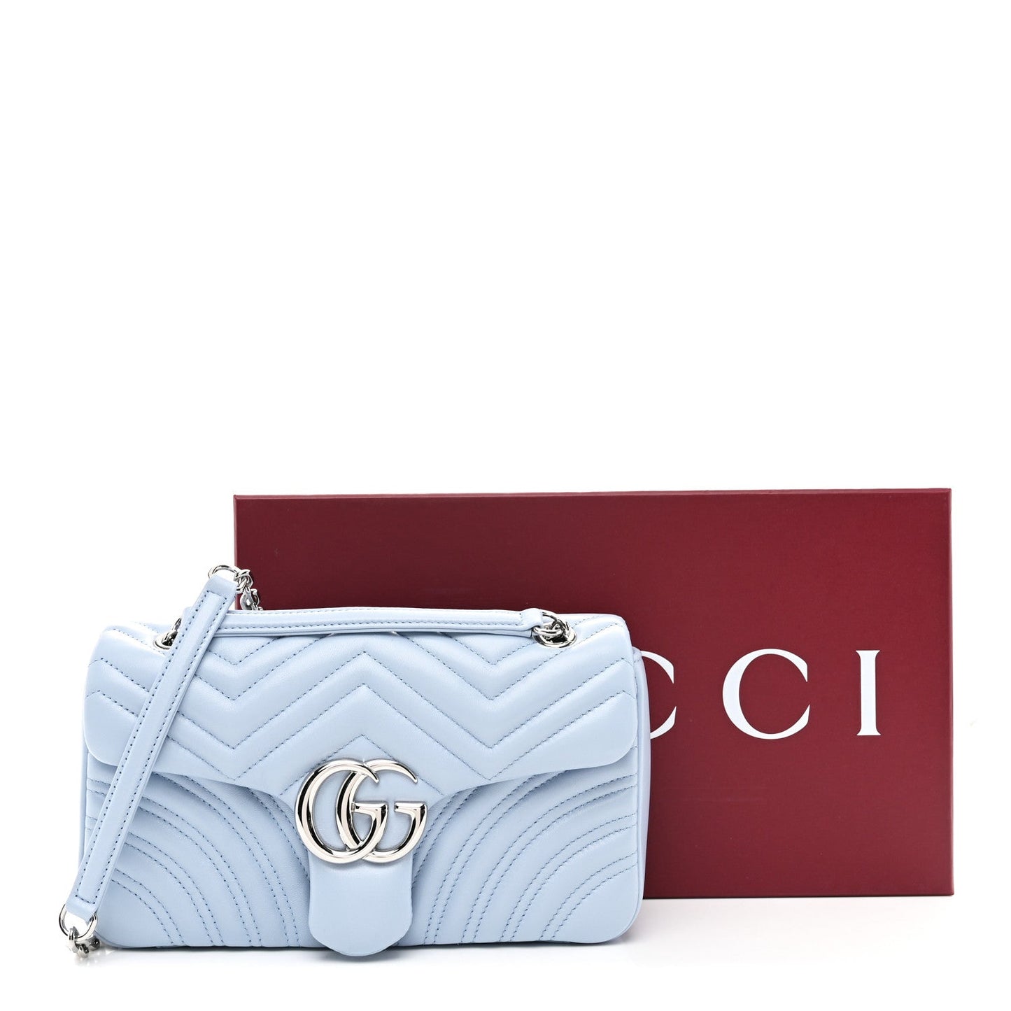 Lambskin Matelasse Medium GG Marmont Shoulder Bag Light Blue