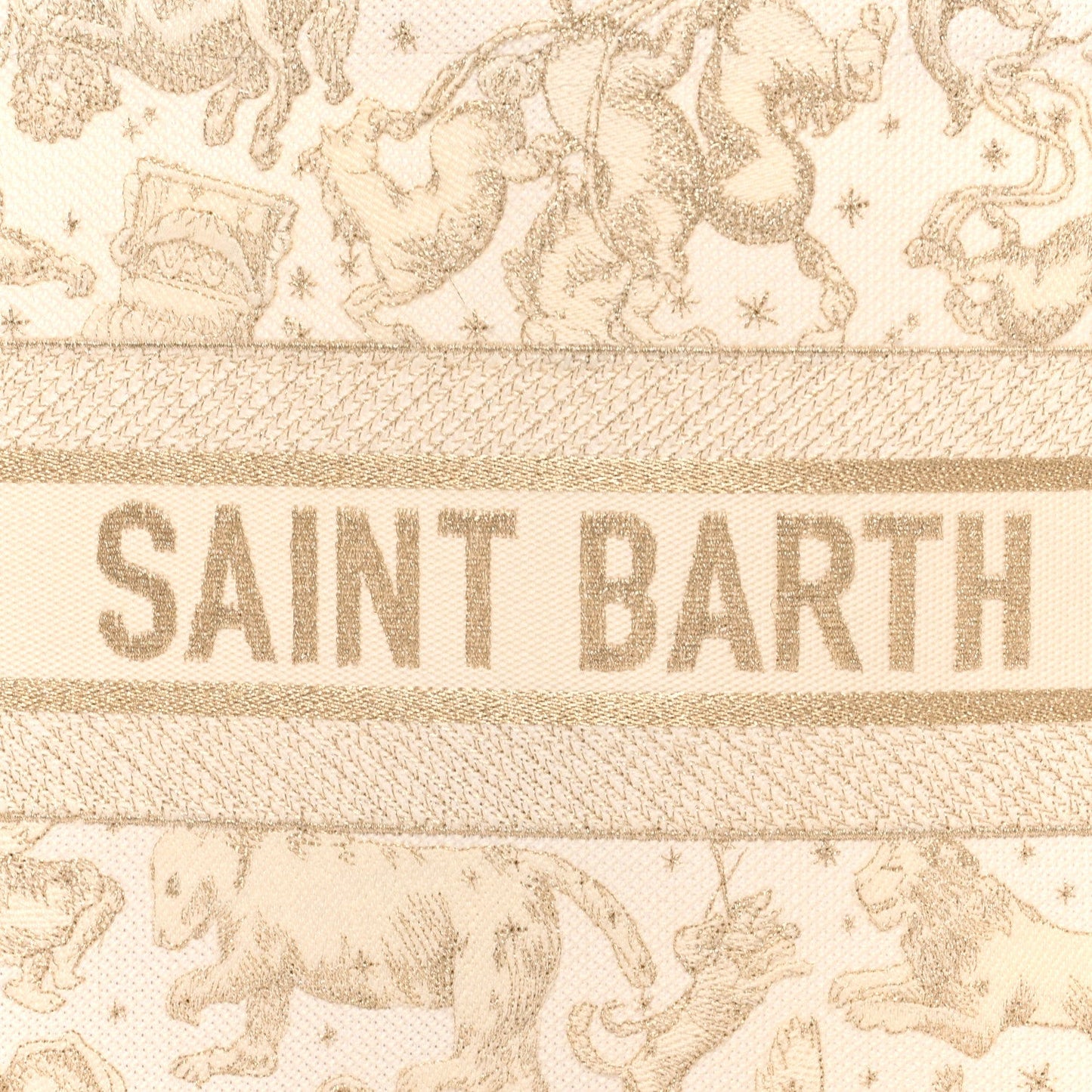 Canvas Embroidered Medium Saint Barth Zodiac Book Tote Gold