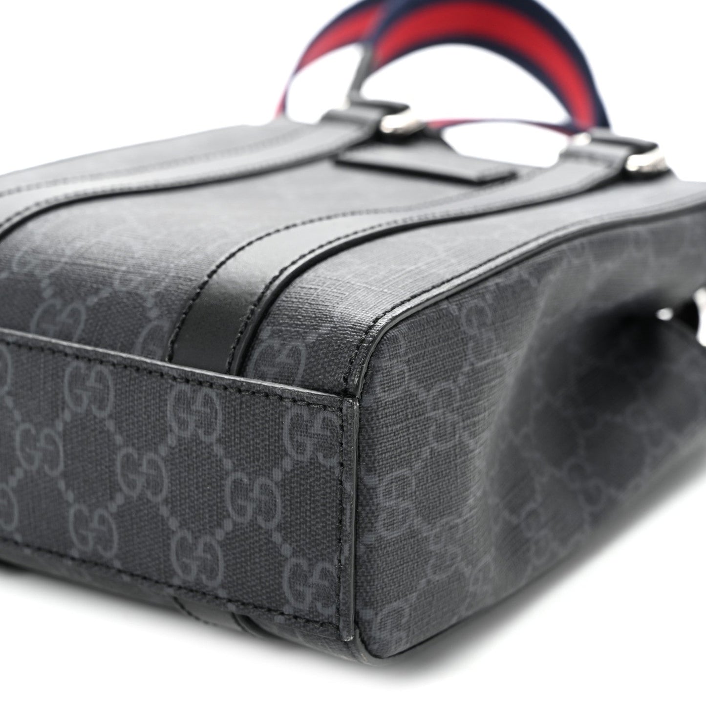 GG Supreme Monogram Appia Calfskin Web Mini Tote Bag Black