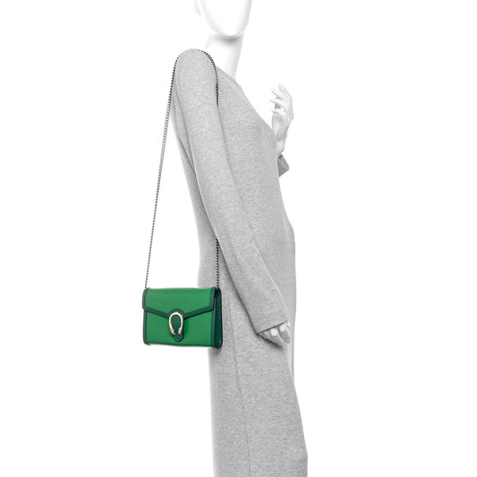 Azalea Calfskin Enamel Mini Dionysus Chain Wallet New Shamarock Emerald
