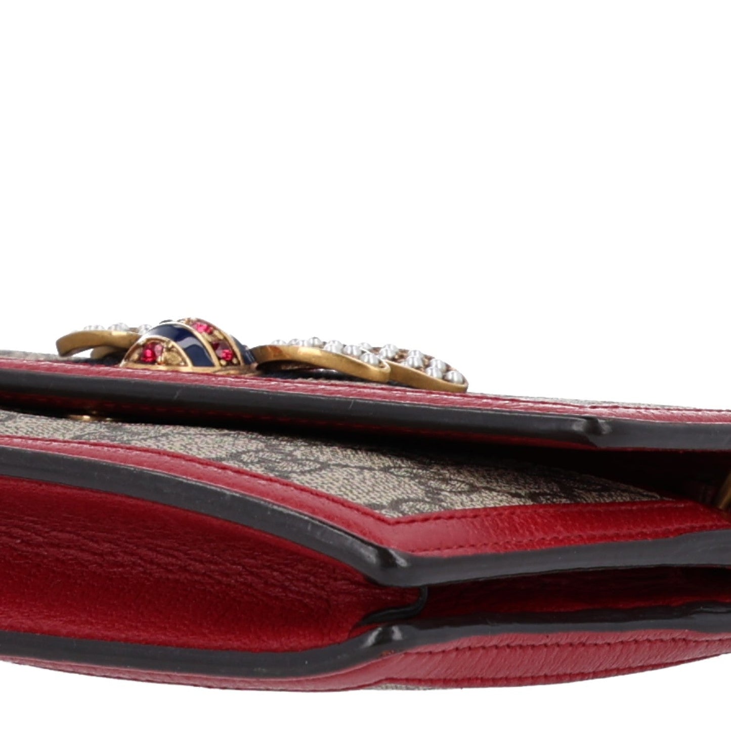GG Supreme Monogram Web Queen Margaret Chain Wallet Red