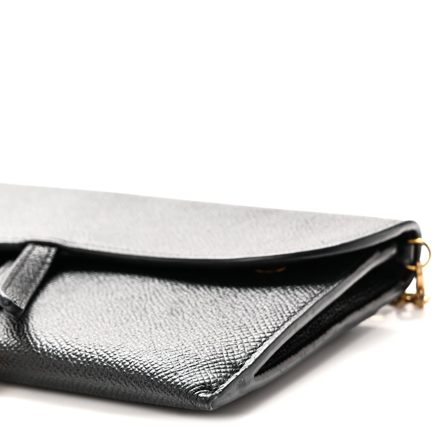 Grained Calfskin Saddle Chain Wallet Pouch Black
