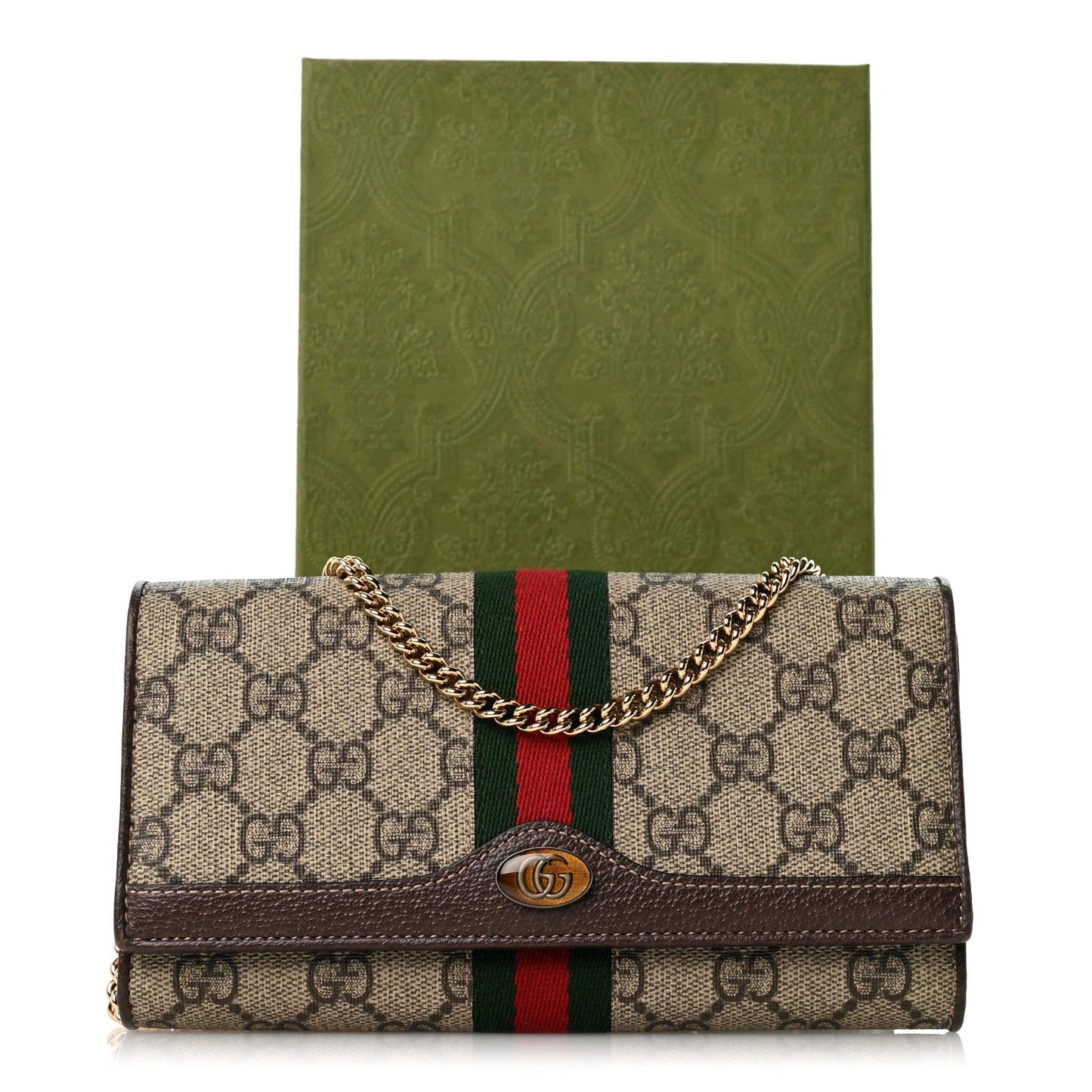 GG Supreme Monogram Web Ophidia Wallet On Chain Brown