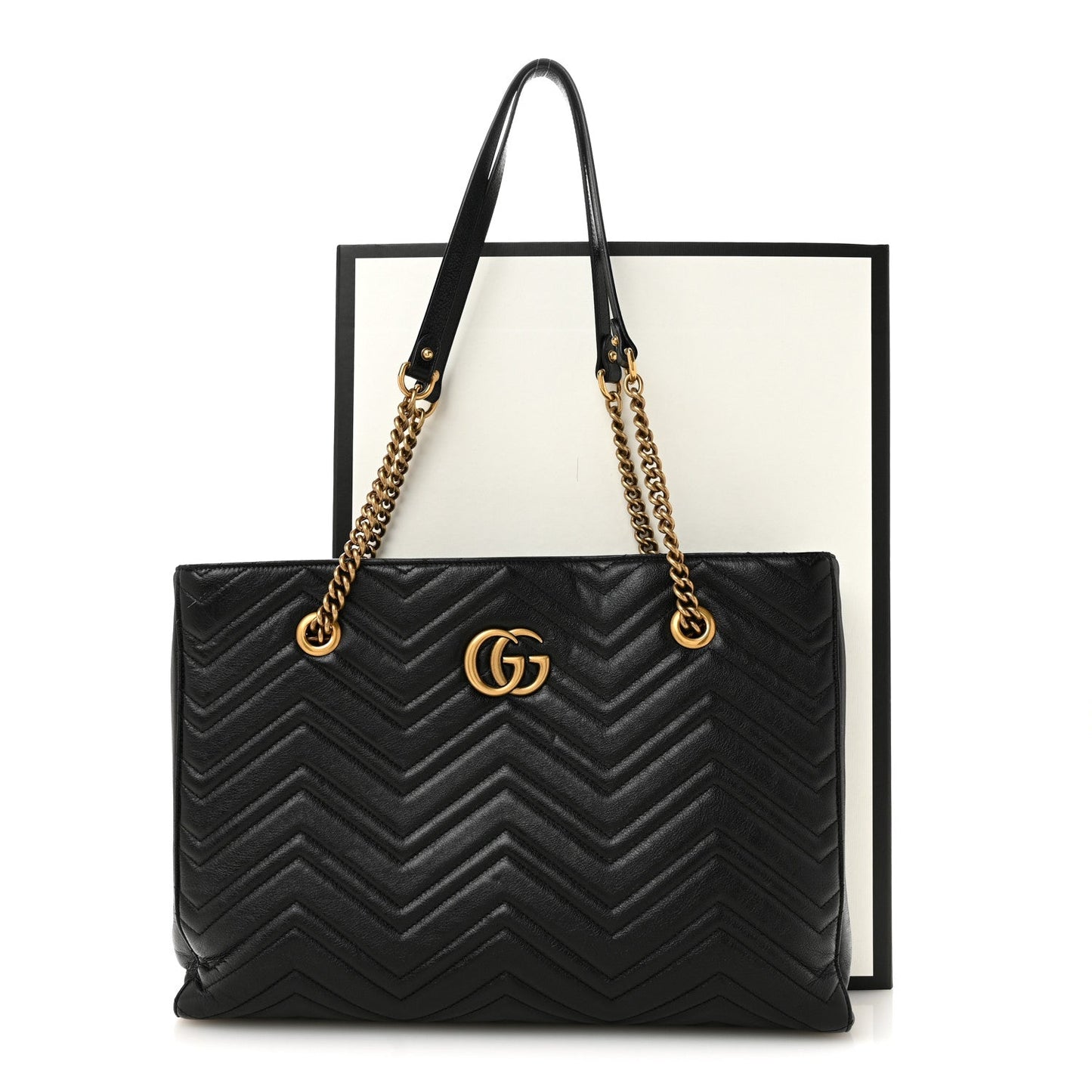 Vintage Calfskin Matelasse Medium GG Marmont Slim Tote Black