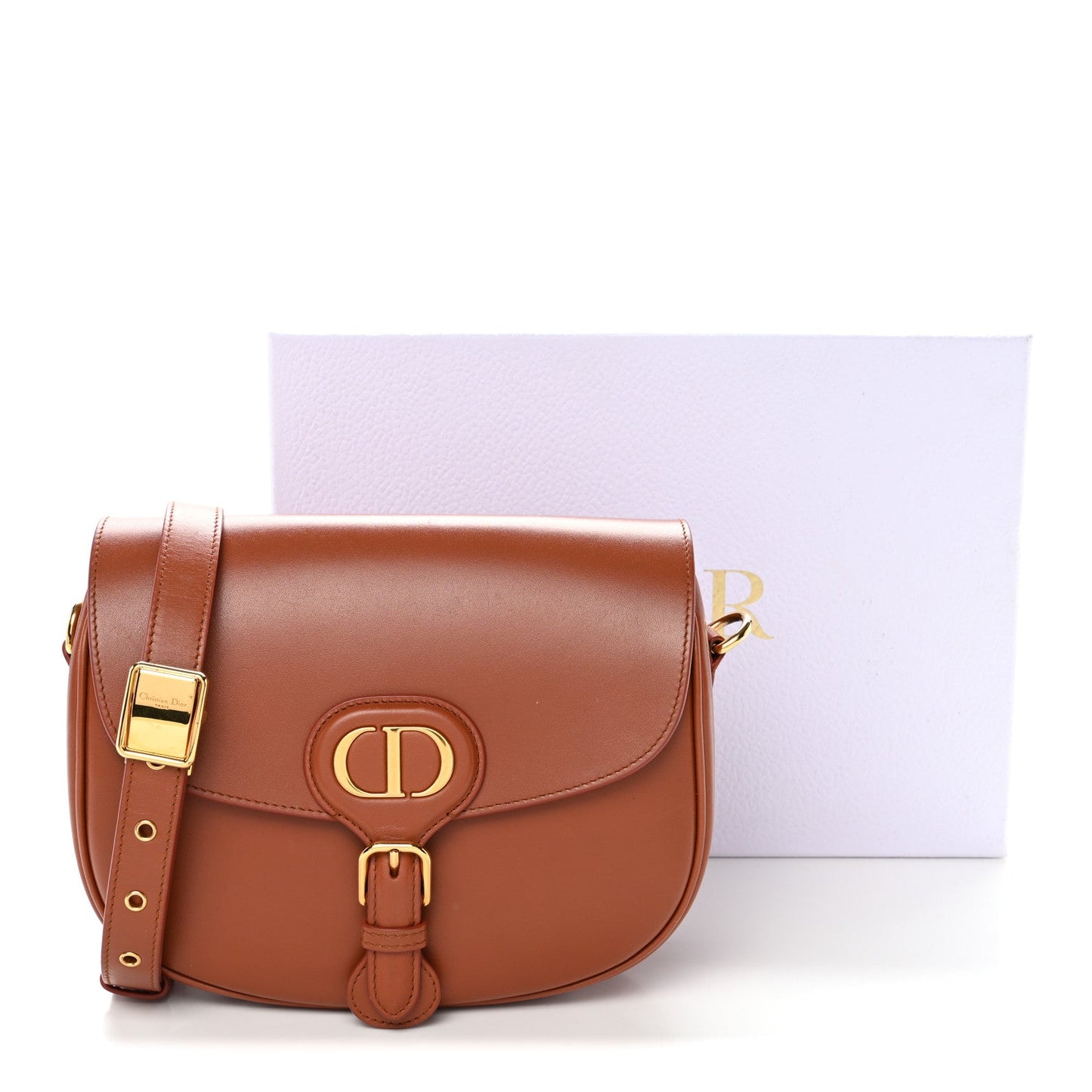 Box Calfskin Medium Bobby Flap Dark Tan