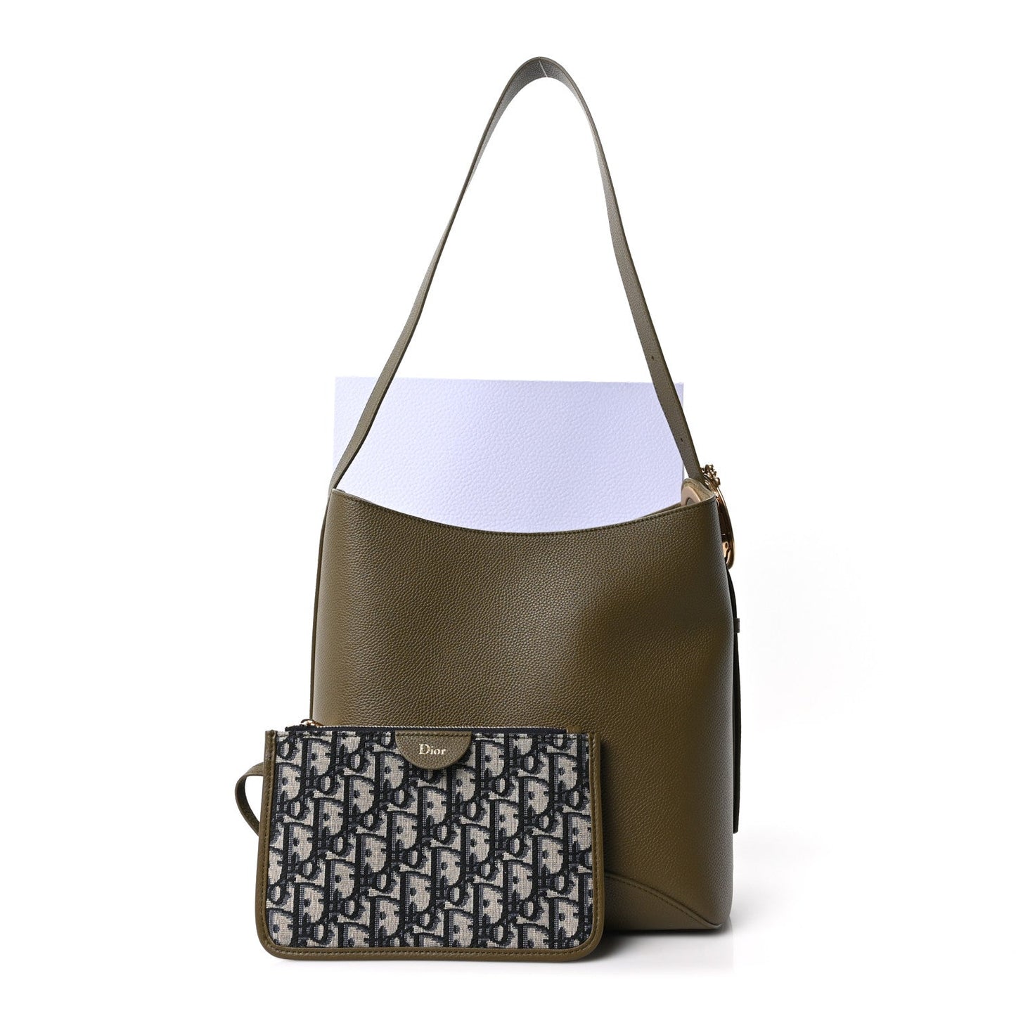 Grained Calfskin Medium Medaillon Bucket Bag Khaki
