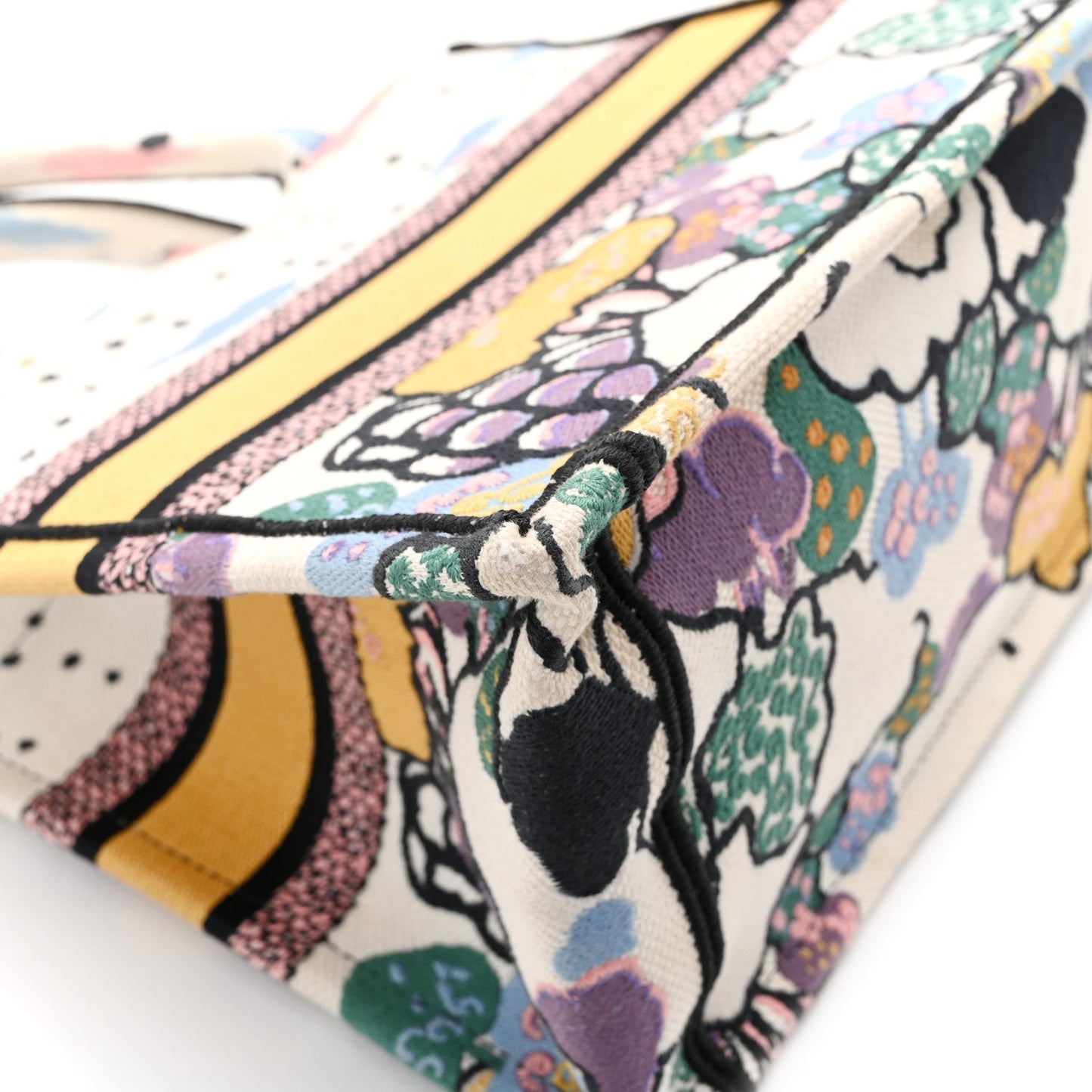Canvas Embroidered Ciel De Reve Small Book Tote Latte Multicolor
