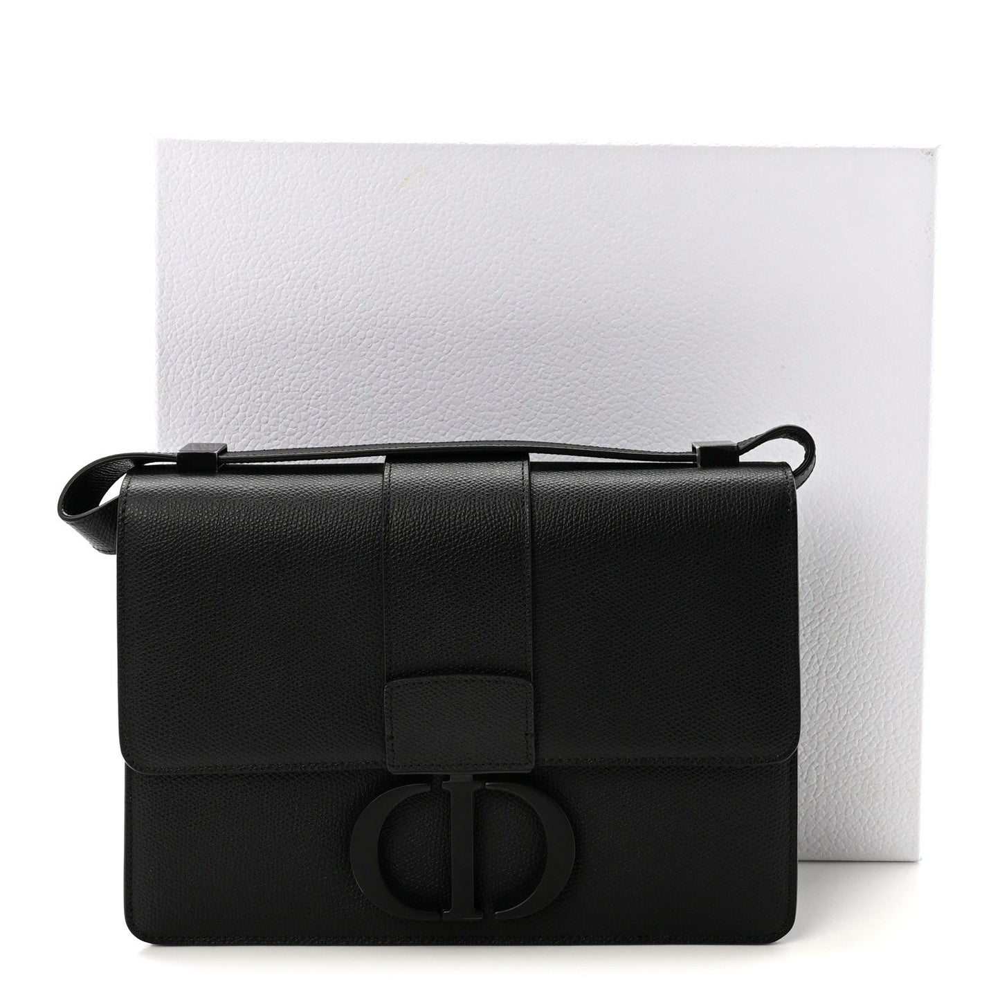 Ultra Matte Grained Calfskin 30 Montaigne Flap Bag Black
