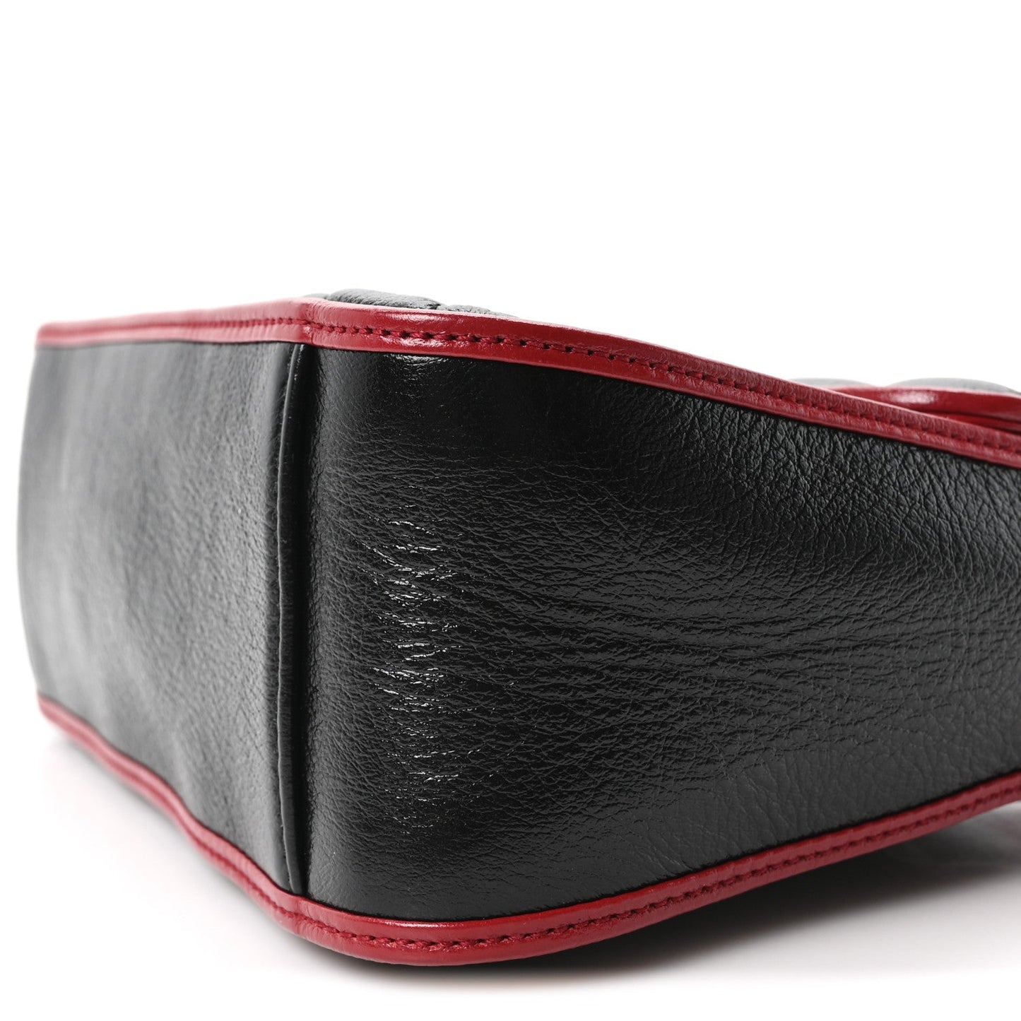 Vintage Effect Calfskin Matelasse Diagonal Mini Torchon GG Marmont Top Handle Shoulder Bag Black Romantic Cherry