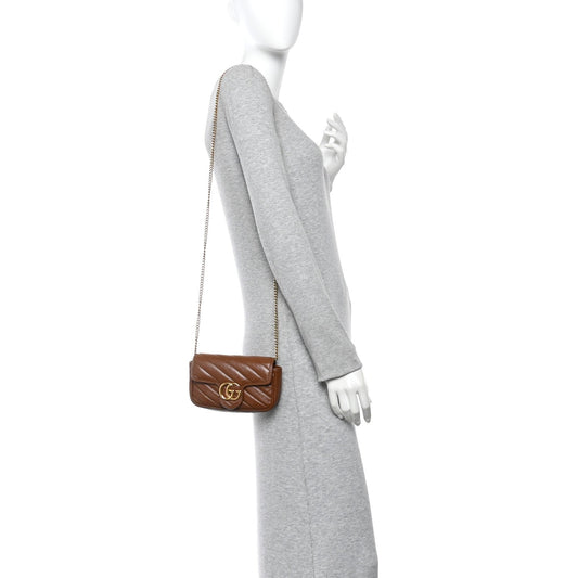 Azalea Calfskin Matelasse Diagonal Super Mini GG Marmont Shoulder Bag Cuir