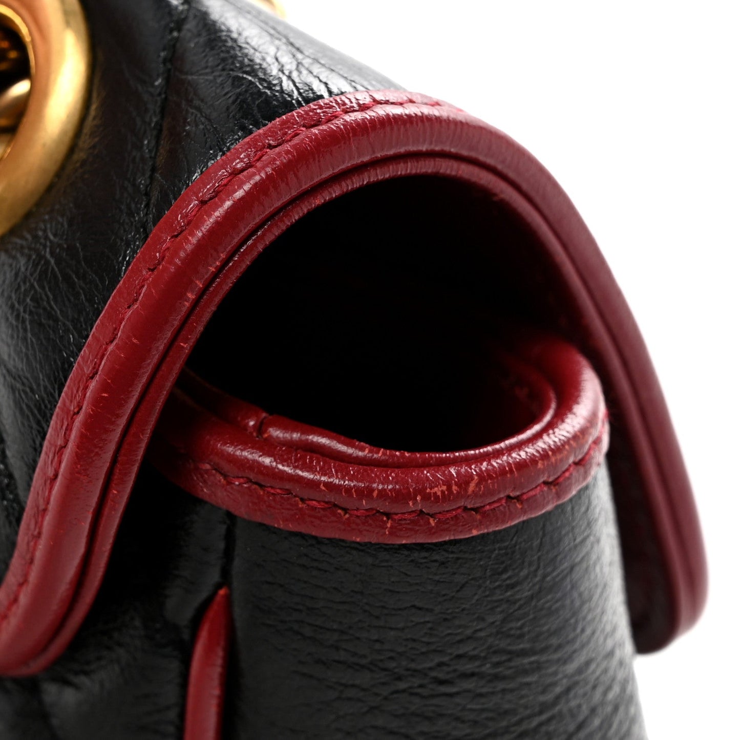 Vintage Effect Calfskin Matelasse Diagonal Small Torchon GG Marmont Shoulder Bag Black Romantic Cherry