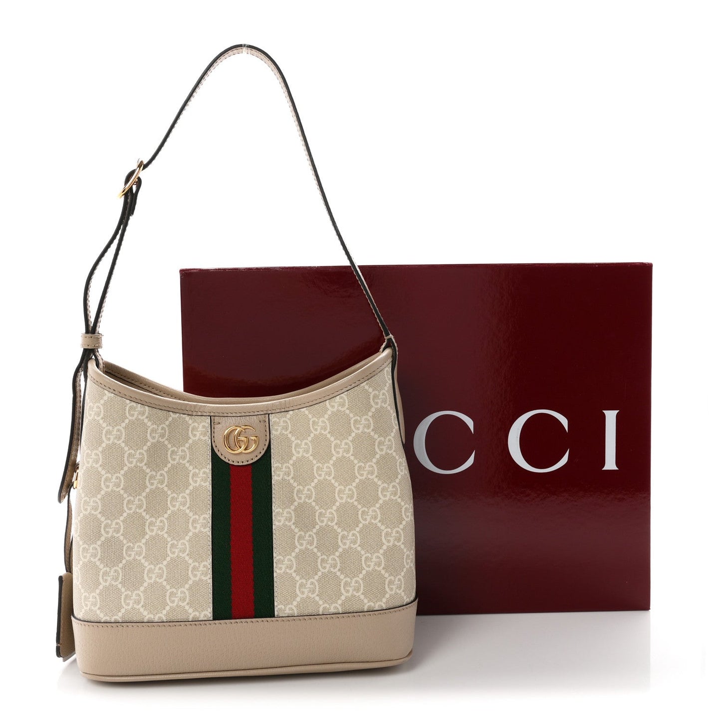 GG Supreme Monogram Web Small Ophidia Shoulder Bag Beige White Oatmeal