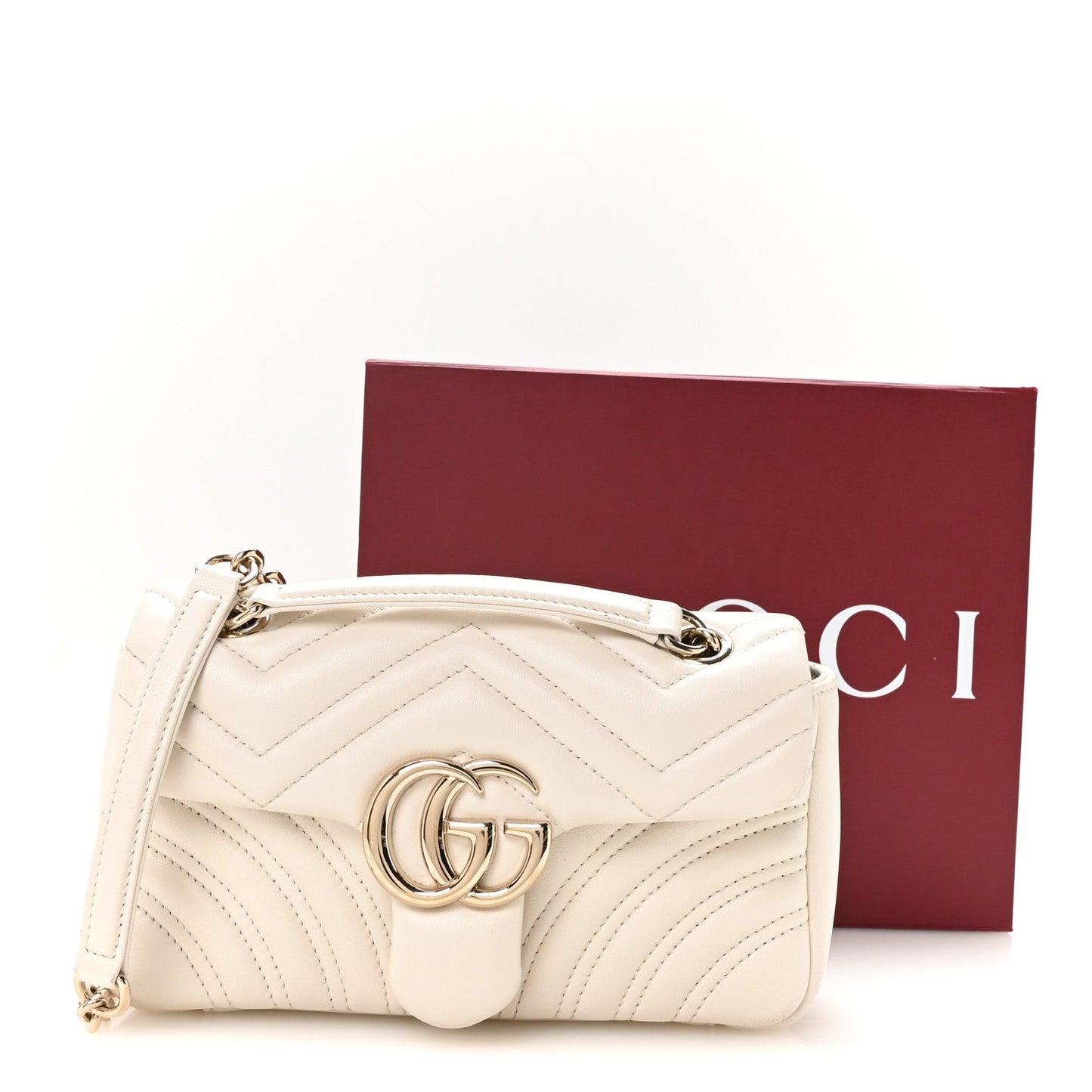 Lambskin Matelasse Small GG Marmont Shoulder Bag White