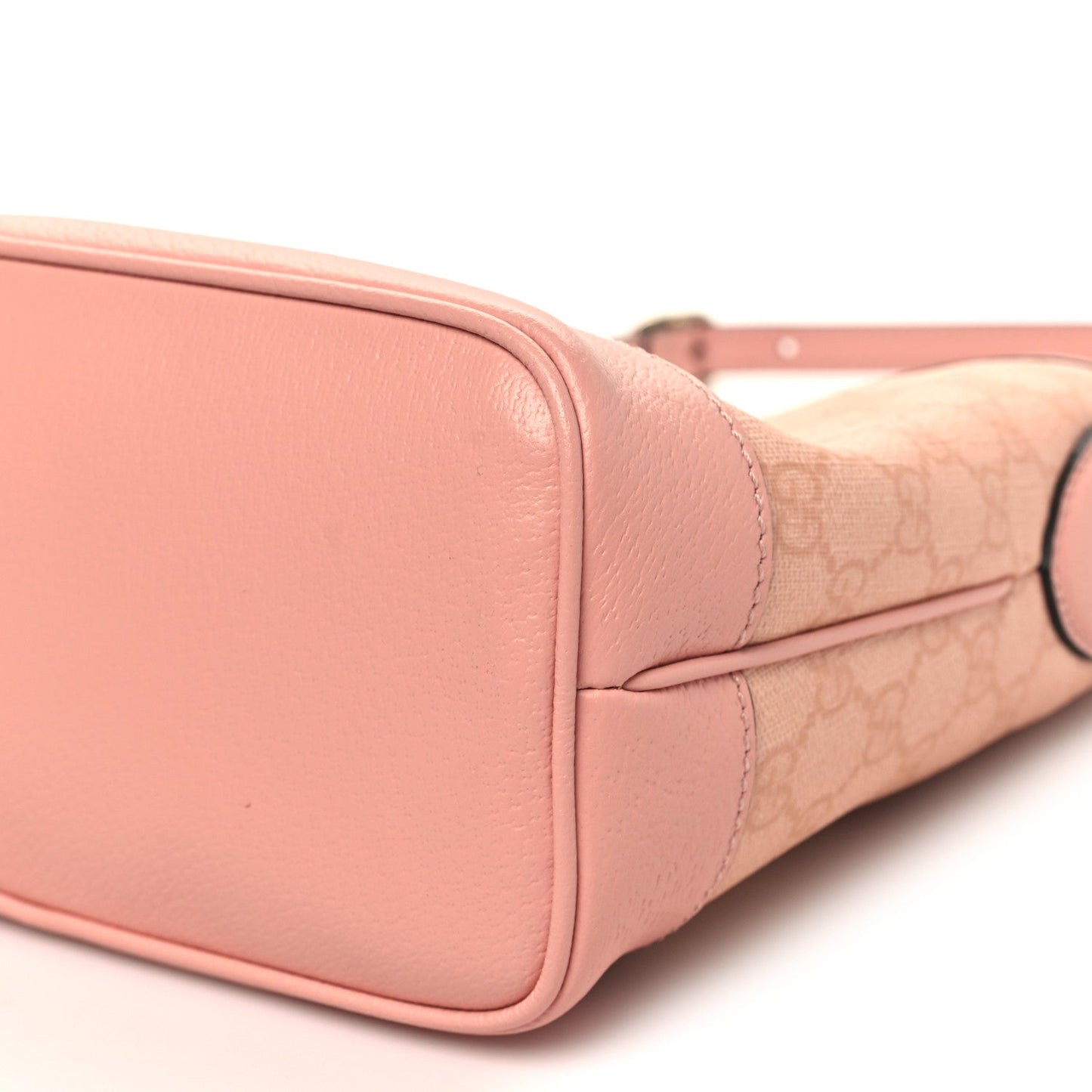 GG Supreme Monogram Textured Dollar Calfskin Web Small Ophidia Bucket Shoulder Bag Rose Pink